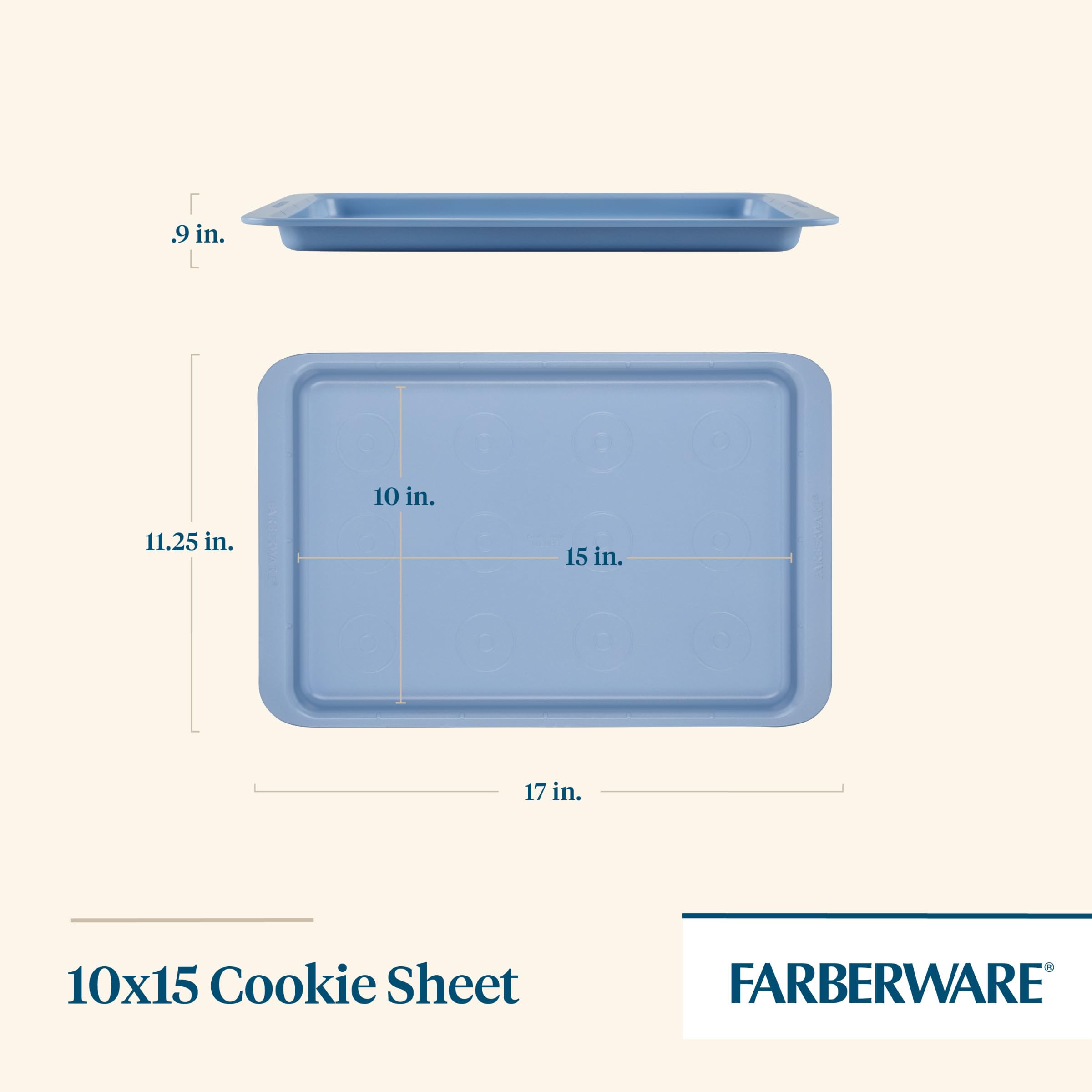 Farberware Easy Solutions Nonstick Bakeware Cookie Pan/Baking Sheet With Drop Zones And Portion Marks, 10 Inch X 15 Inch - Blue