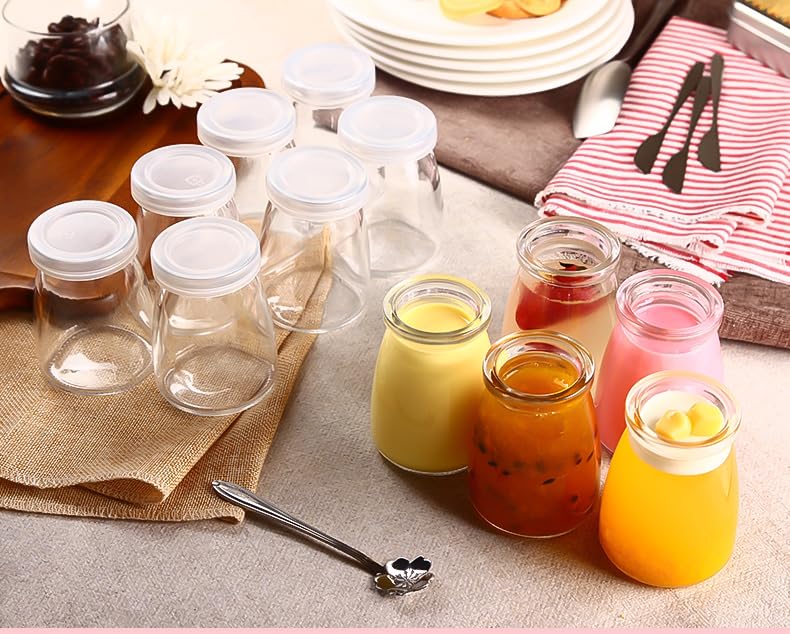 Vency Glass Jars for Yogurt, Set of 12 Clear Pudding Jar with Lid  Glass Jars for Yogurt, Milk, Parfait, Spices and More  Perf