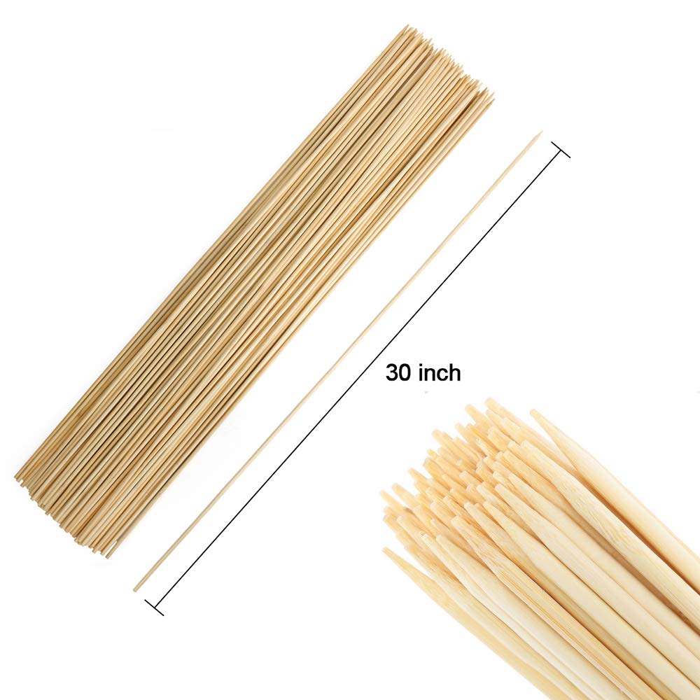 FLYPARTY Bamboo Marshmallow Roasting Sticks with 30 Inch 5mm Thick Extra Long Heavy Duty Wooden Skewers Roaster Barbecue S'Mores Skewers Hot Dog Forks for Camping Party Kebab Sausage(120 Pcs)