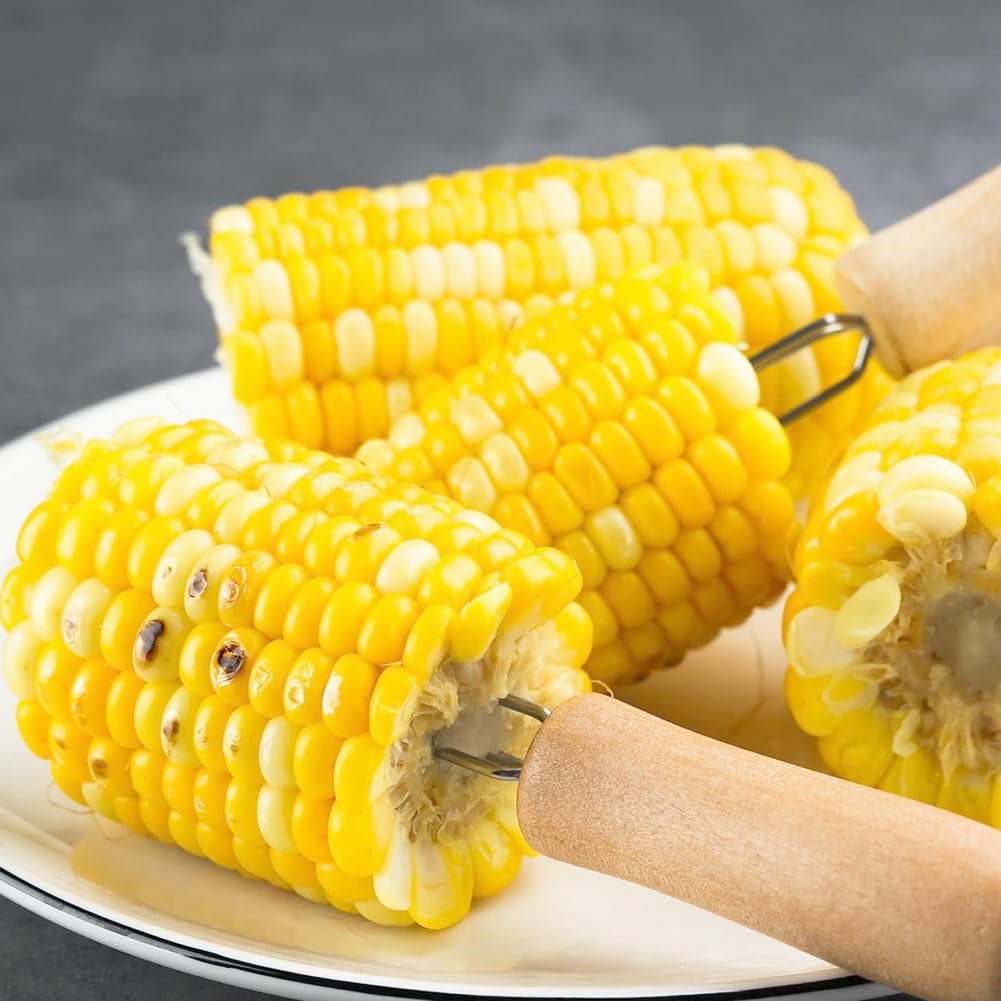 Corn On The Cob Holders, 8 Pack Stainless Steel Corn Cob Holders With Wooden Handle, Peouwnes Corn Holders, Corn On The Grill, C
