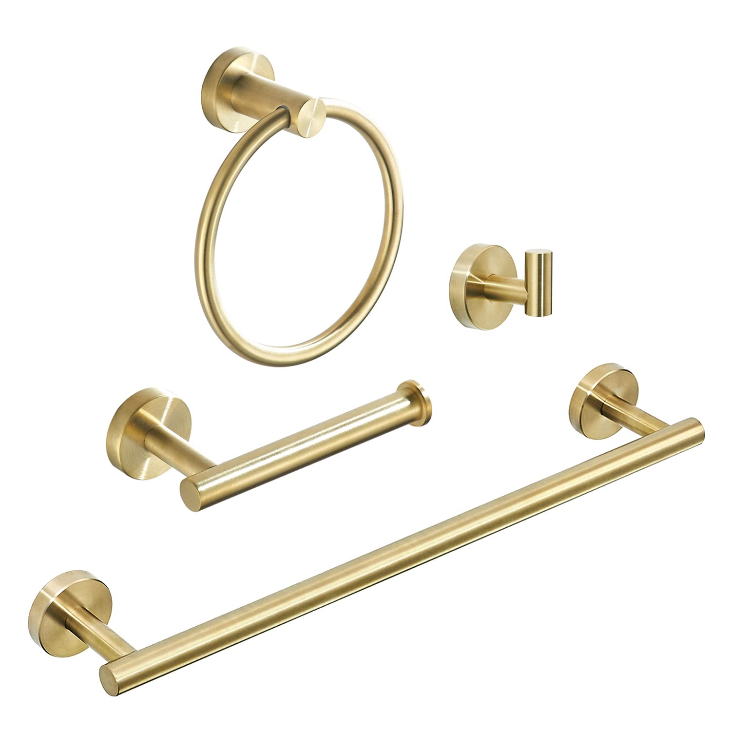 Weiko Gold Bathroom Hardware, Bathroom Accessories Set Includes Toilet Paper Holder 24 Inch Towel Bar Towel Ring Robe Hook 4 Pie