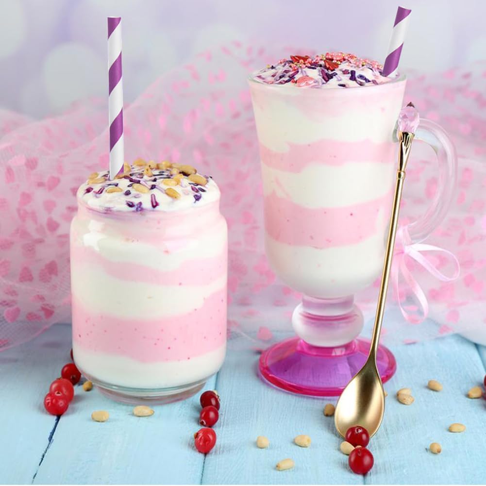 Alink 100 Purple And White Striped Paper Straws, Biodegradable Disposable Drinking Straws For Valentine'S Day, Halloween, Bridal