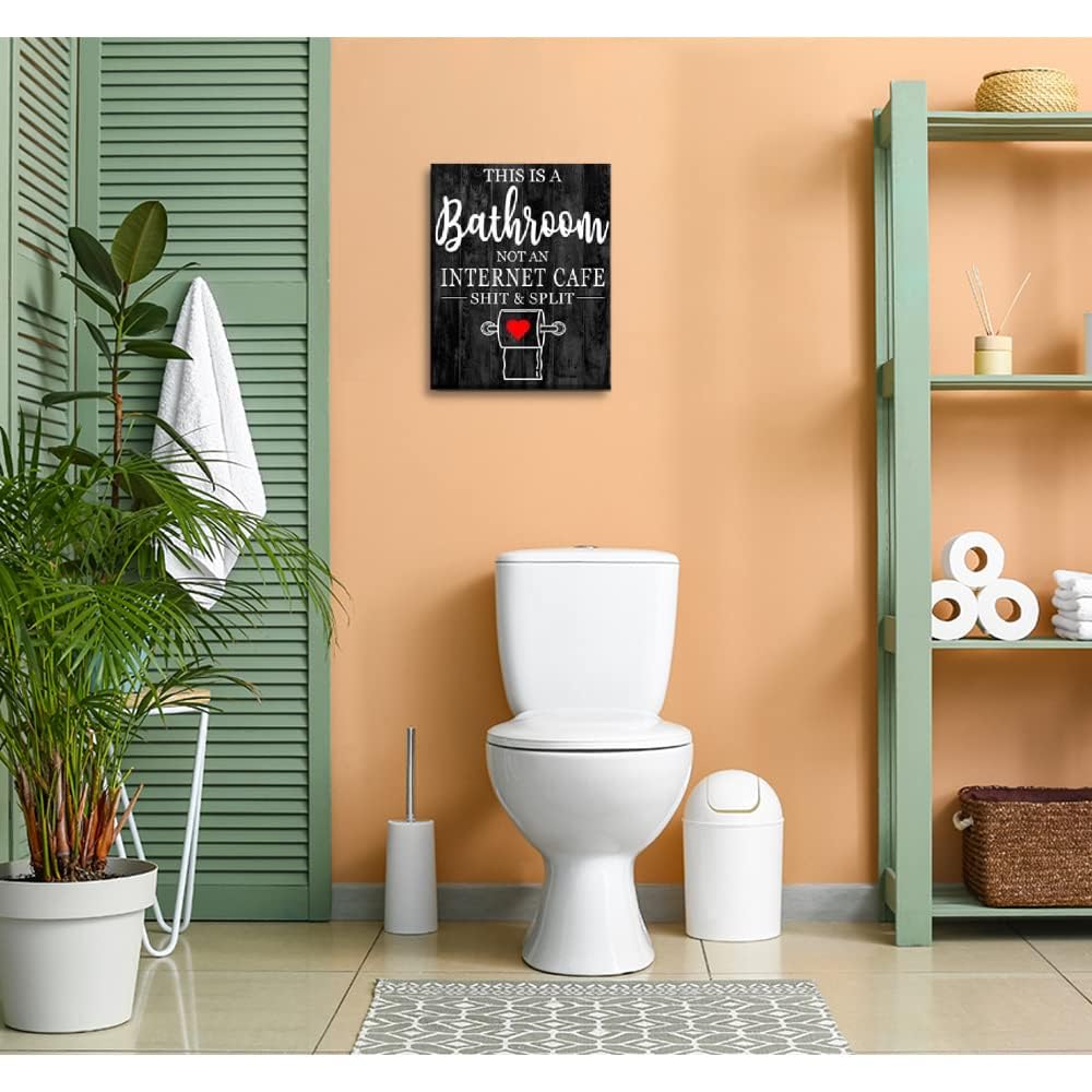 Creoate Bathroom Sign Wall Art Decor, Funny Bathroom Quotes This Is A Bathroom Not An Internet Cafe Sign Small And Cute Canvas A