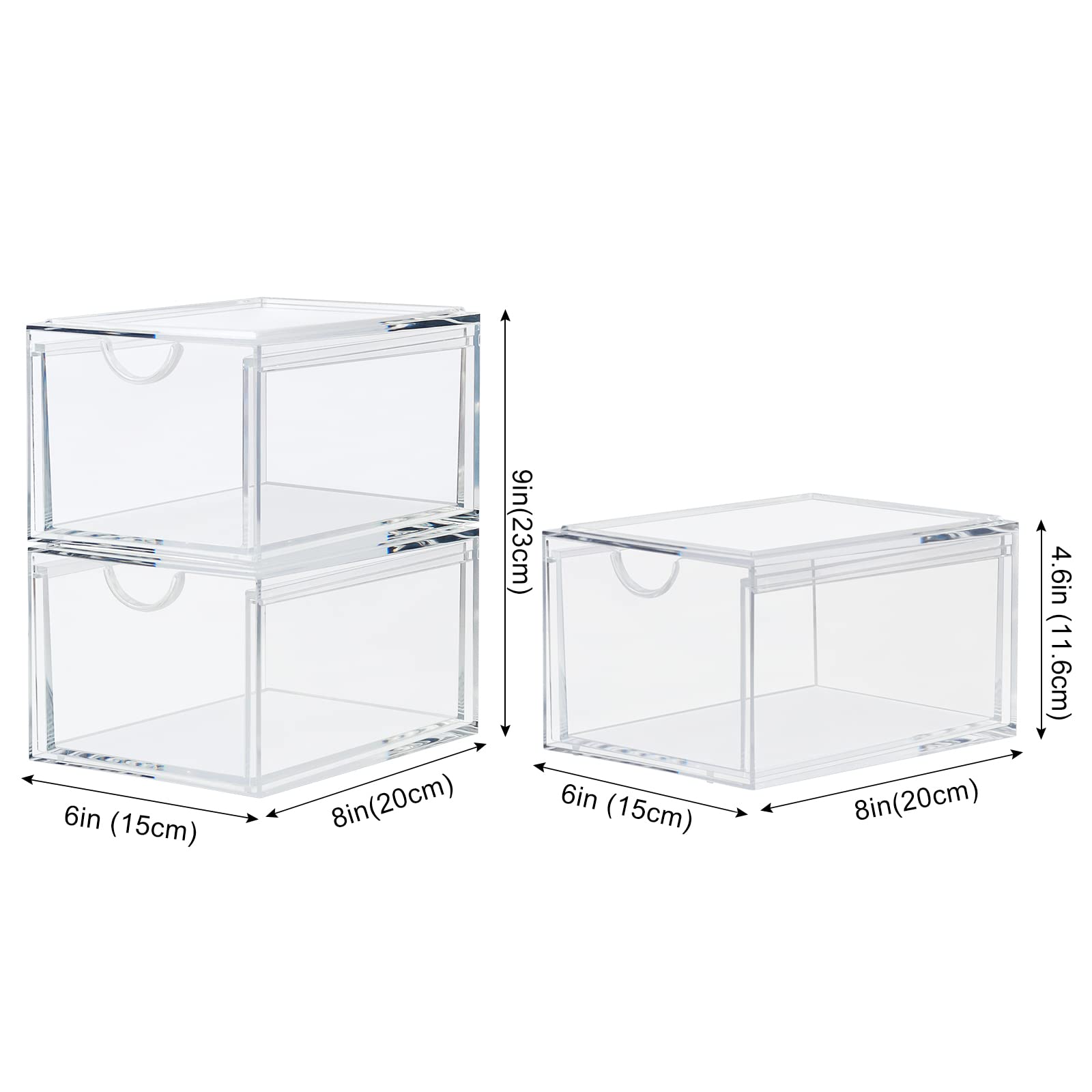 Cecolic 2 Pack Stackable Cosmetic Organizer Drawers, Clear Acrylic Makeup Storage Organizer Box, Plastic Storage Bins Vanity Con