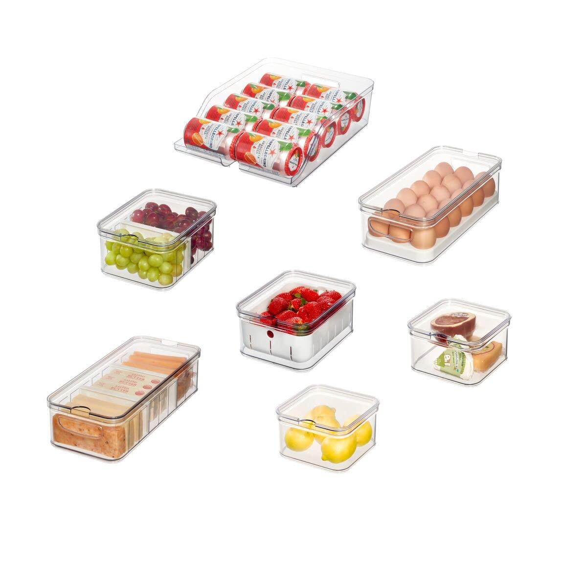 Idesign Plastic Refrigerator Organizer Bin Set The Spruce Fridge Binz, Set Of 7, Clear/Matte White, 7 Count