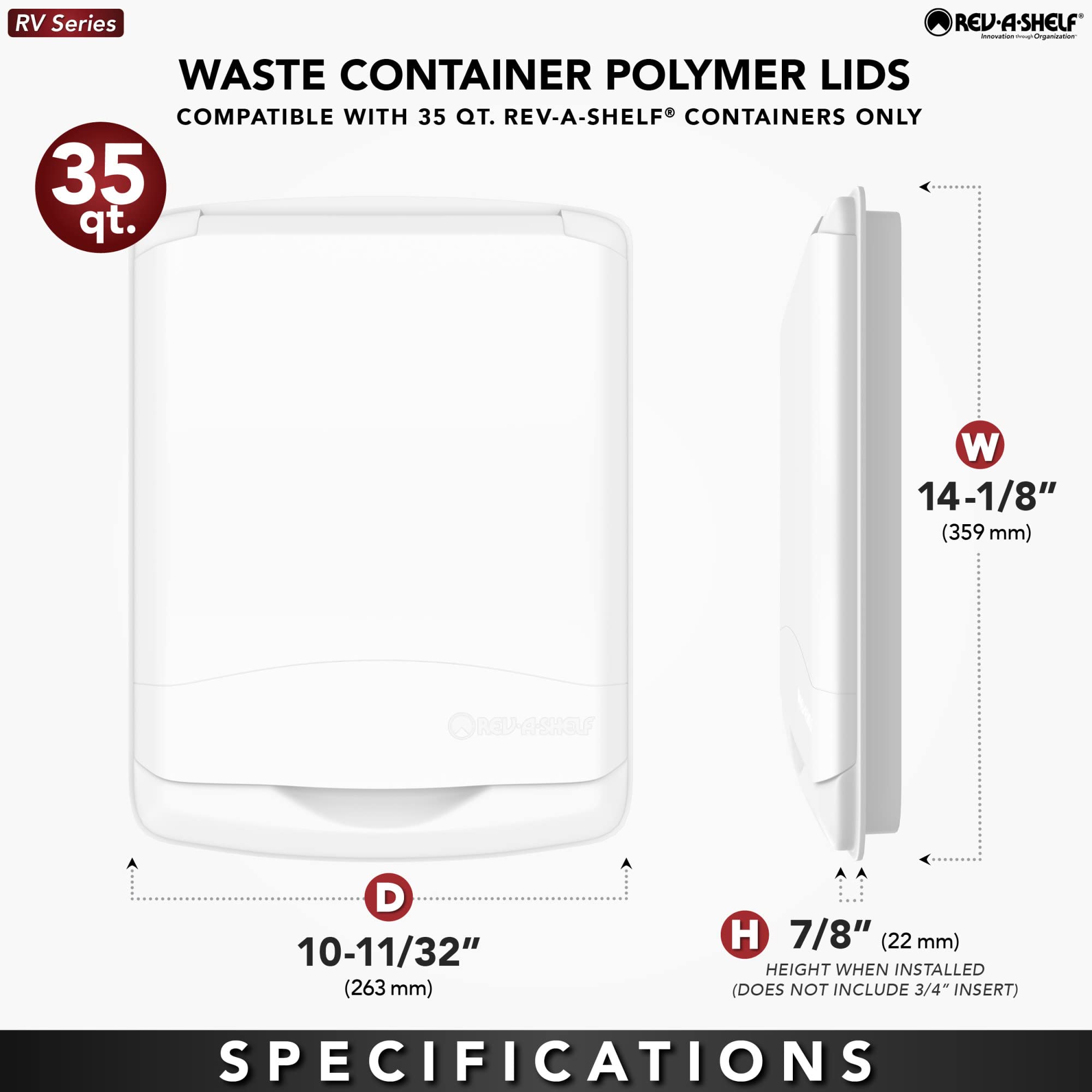 Rev-A-Shelf 35 Qt Under Sink Garbage Can Lid For Base Kitchen And Bathroom Cabinet, Replacement Plastic Trash Bin Lid Only, Blue