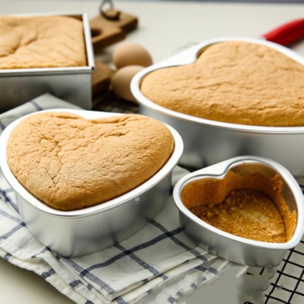 Xiyuan Set Of 4 Cake Pans, Heart Shaped Cake Baking Moulds, Mini Cake Pans, Aluminium Cake Pans 3 Inch, 4 Inch, 5 Inch, 6 Inch,
