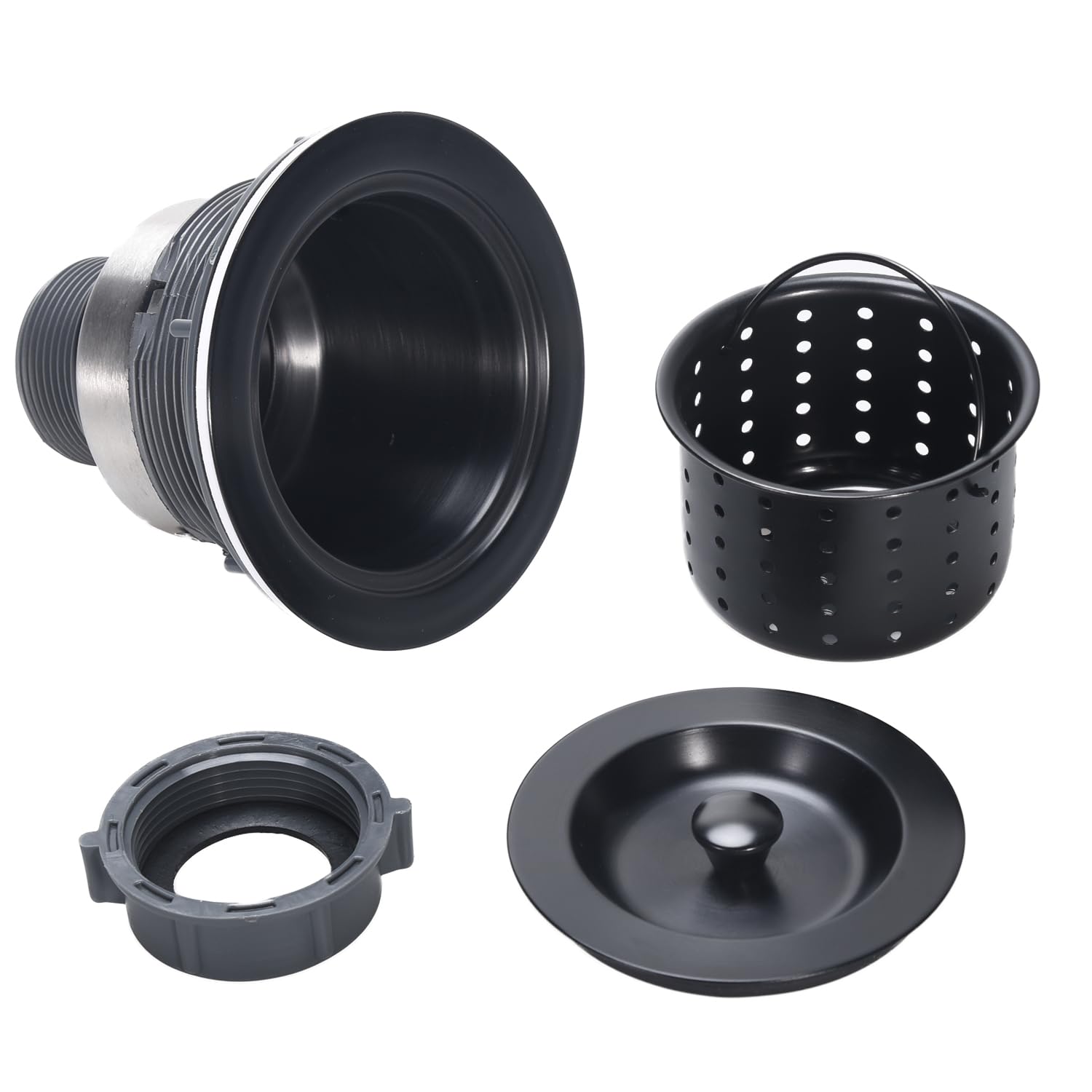 Kitchen Sink Drain 3-1/2 Inch Black Sink Drain Assembly Kit  Removable Deep Sink Strainer Basket with Sink Stopper/Sealing Lid for Home  Kitchen  Stainless Steel
