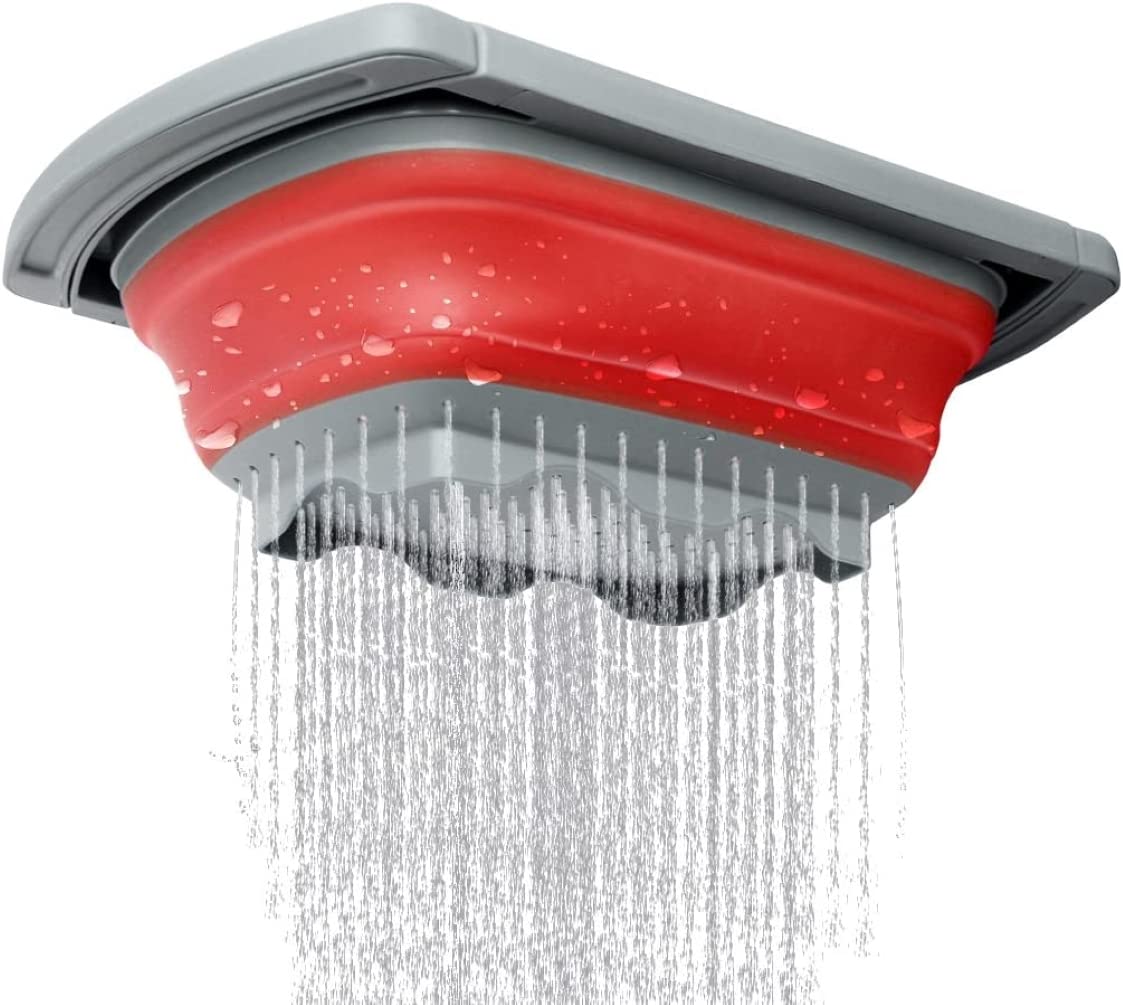 Collapsible Colander, Red Food Strainer Over The Sink Colanders Strainers With Extendable Handles, 6-Quart, Dishwasher-Safe Kitc