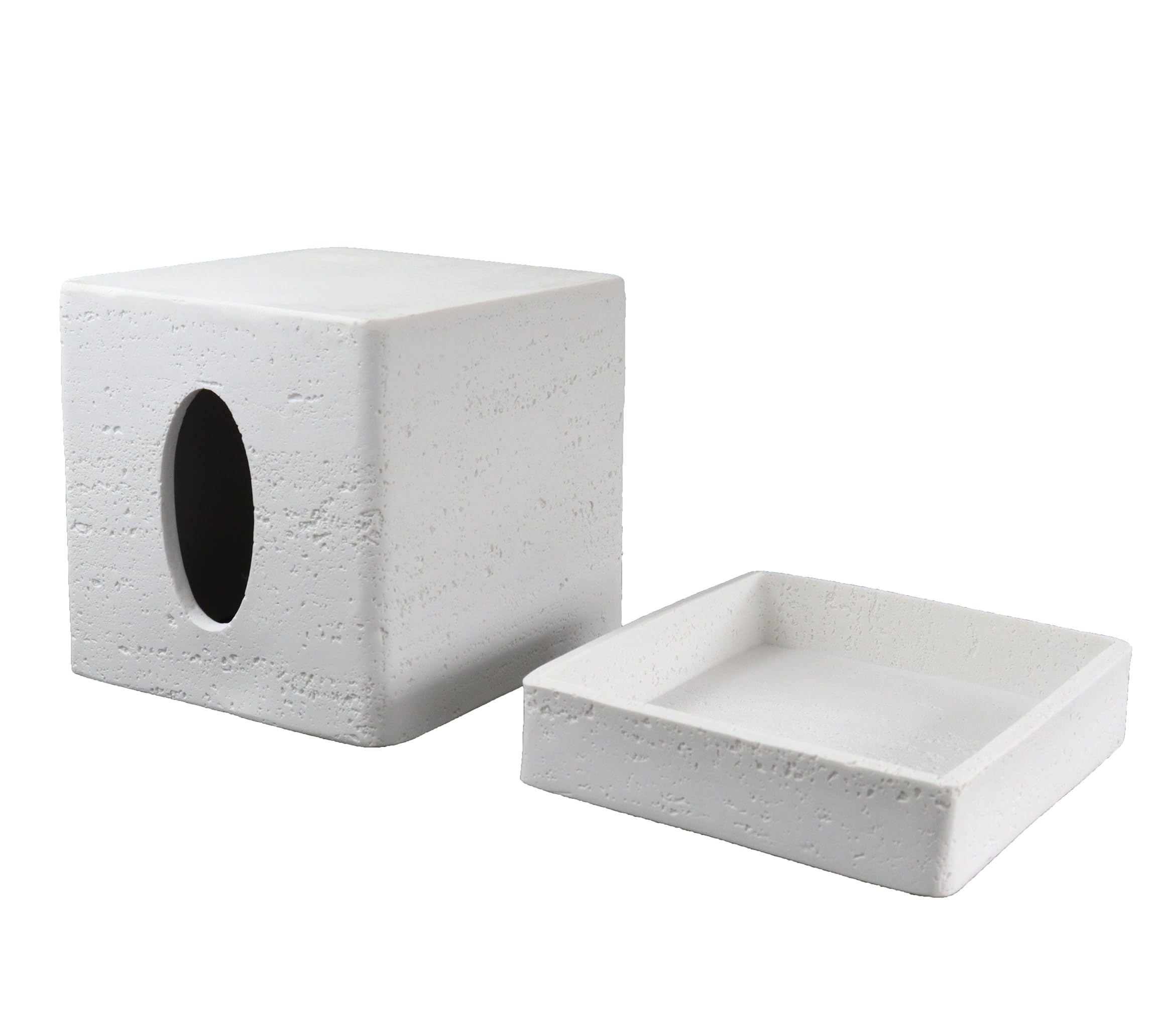 Hymmah White Square Tissue Box Cover Kleenex Box Holder With Tray,Unique Cube Design Kleenex Box Cover Decor For Vanity Counter