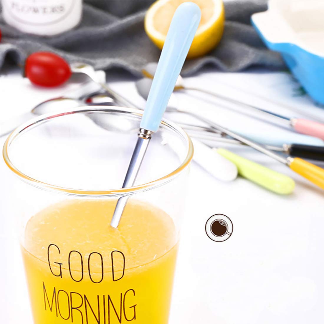 Goeielewe Set Of 8 Dinner Spoons, Stainless Steel Iced Teaspoon With Ceramic Handle Soup Tablespoons Espresso Candy-Colored Coff