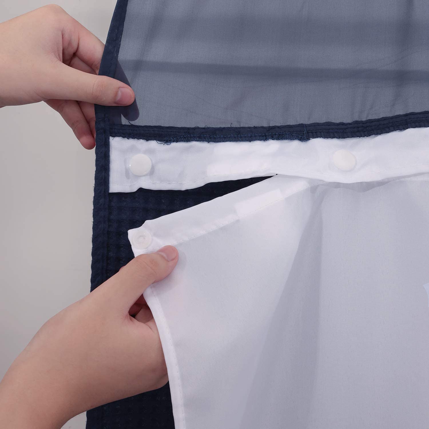 River Dream Navy Blue Fabric Shower Curtain Set, Cotton Blend, Waffle Weave, With Snap In Replacement Liner,54 X 80Inches