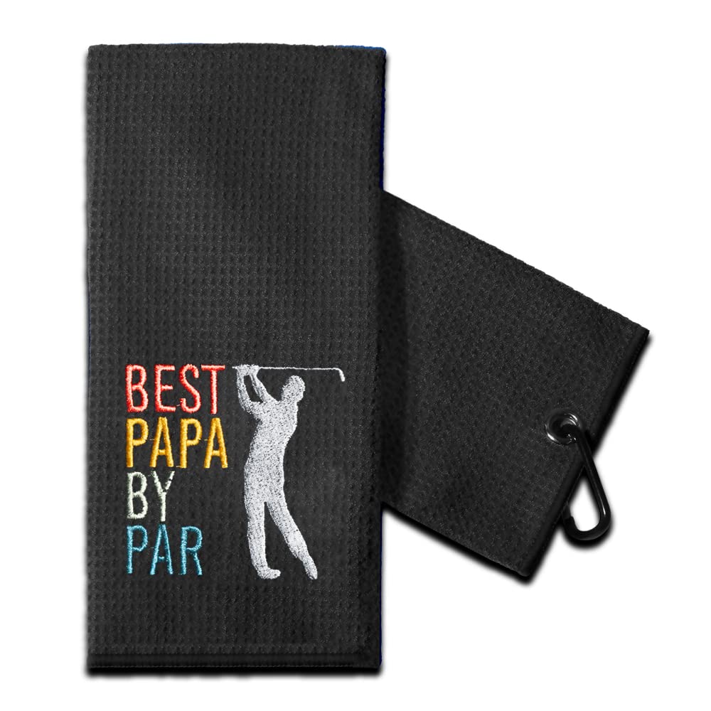 TOUNER Best Papa by Par Golf Towels with Clips Embroidered Funny Gentleman Golf Gifts, Golfing Bag Towel Present for Male Golfer