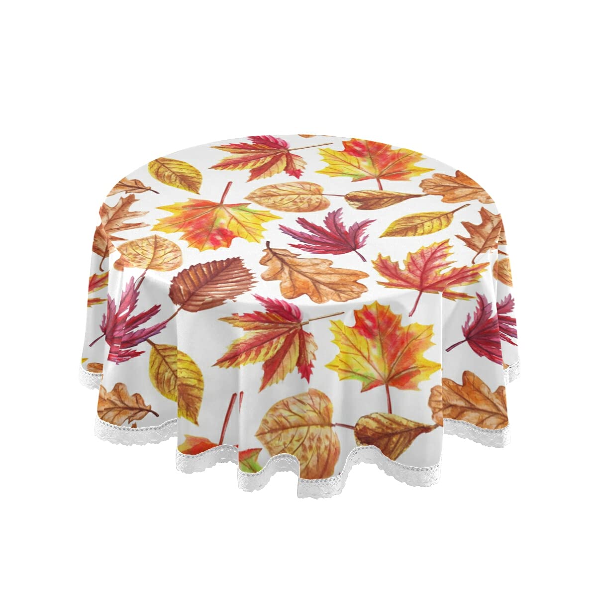 Kcldeci Autumn Fall Round Tablecloth Washable Polyester Table Cloth Fall Maple Leaf Pumpkin Decorative Table Cover For Wedding P
