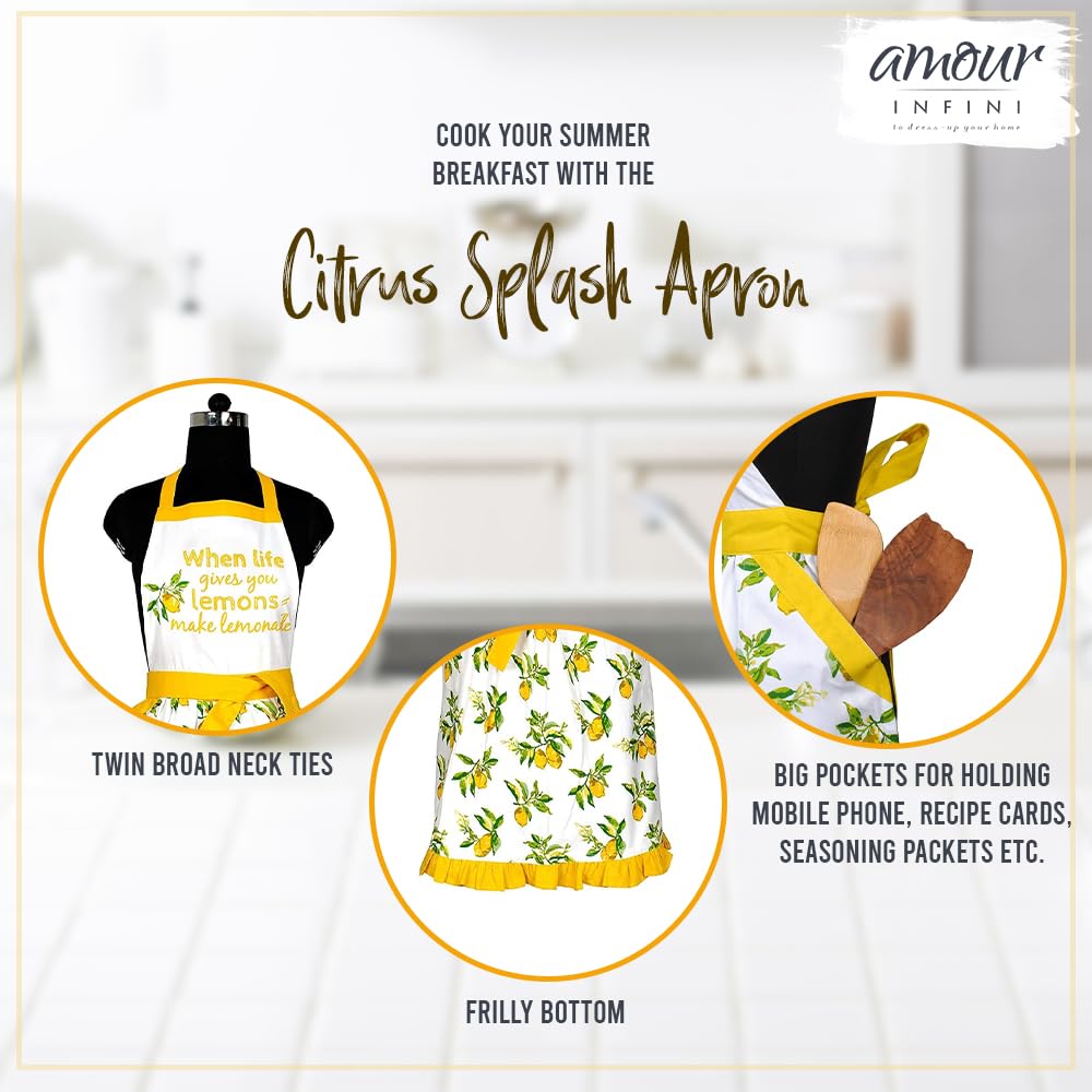 Amour Infini Kitchen Apron For Women With Pockets Cotton Printed Aprons For Baking, Gardening, Painting Reusable And Washable (2