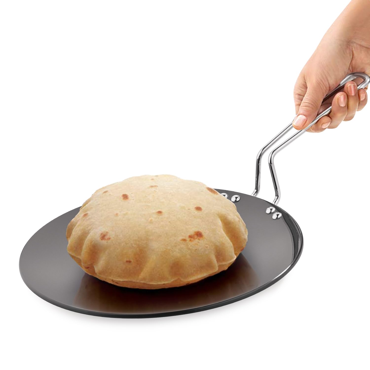 Bergner Artisanforge Hard Anodised 28Cm Roti/Paratha/Phulka/Chapati Tawa, Wire Handle, Metal Kitchen Tool Friendly, Durable, Eve