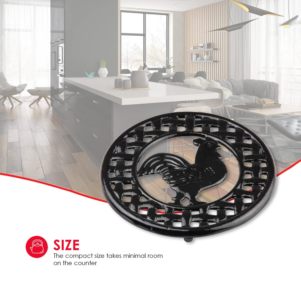 Home Basics Cast Iron Rooster (Black) Trivet, 8'' X 8'' X .62''