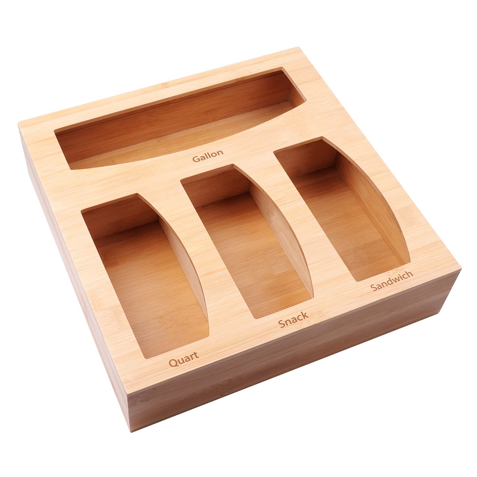 Ziplock Bag Organizer For Kitchen Plastic Bag Storage, Premium Bamboo Organizer, Food Storage Bag Holders For Gallon, Quart, San