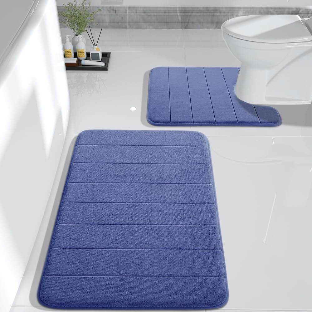 Yimobra Memory Foam Bath Mat Set, 2 Piece Soft Bathroom Rugs,31.5X19.8 And 24X20.4 U-Shaped Bathroom Rugs, Toilet Mat, Water Abs