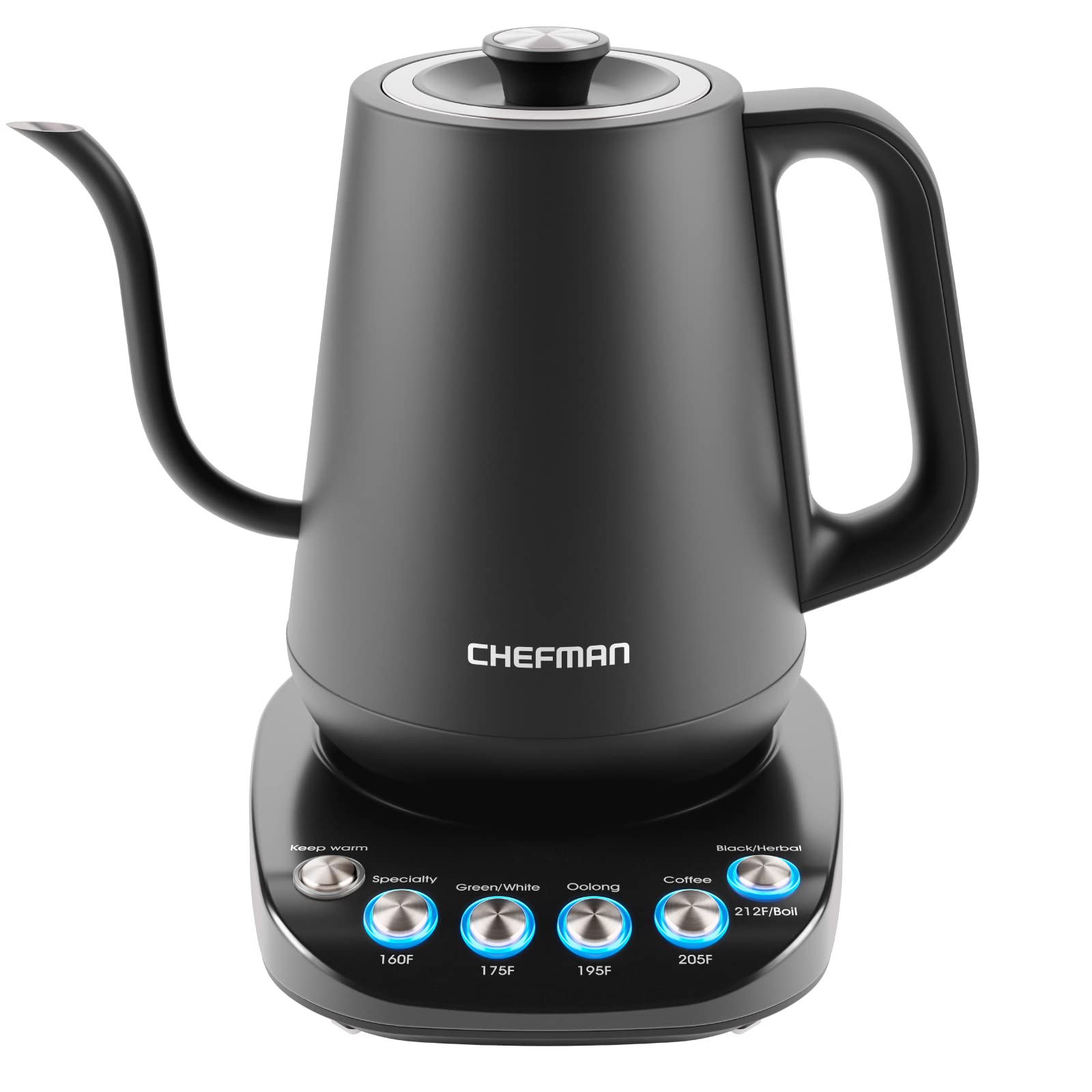 Chefman Truetemp Precision Control Gooseneck Kettle, Internal Custom Temperature Control And 6 One-Touch Presets, Boil-Dry Prote