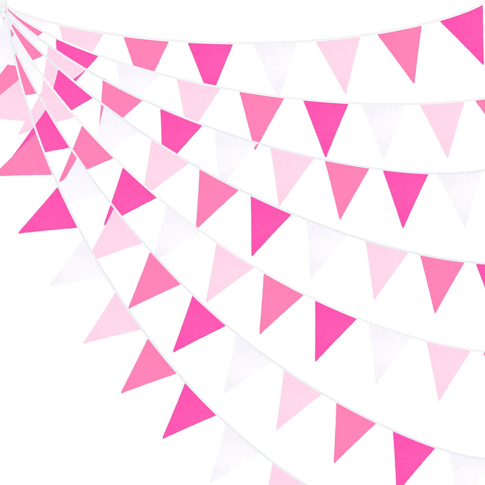 32Ft Rose Hot Pink Pennant Banner Fabric Triangle Flag Cotton Bunting Garland Kit For Wedding Birthday Baby Shower Anniversary P