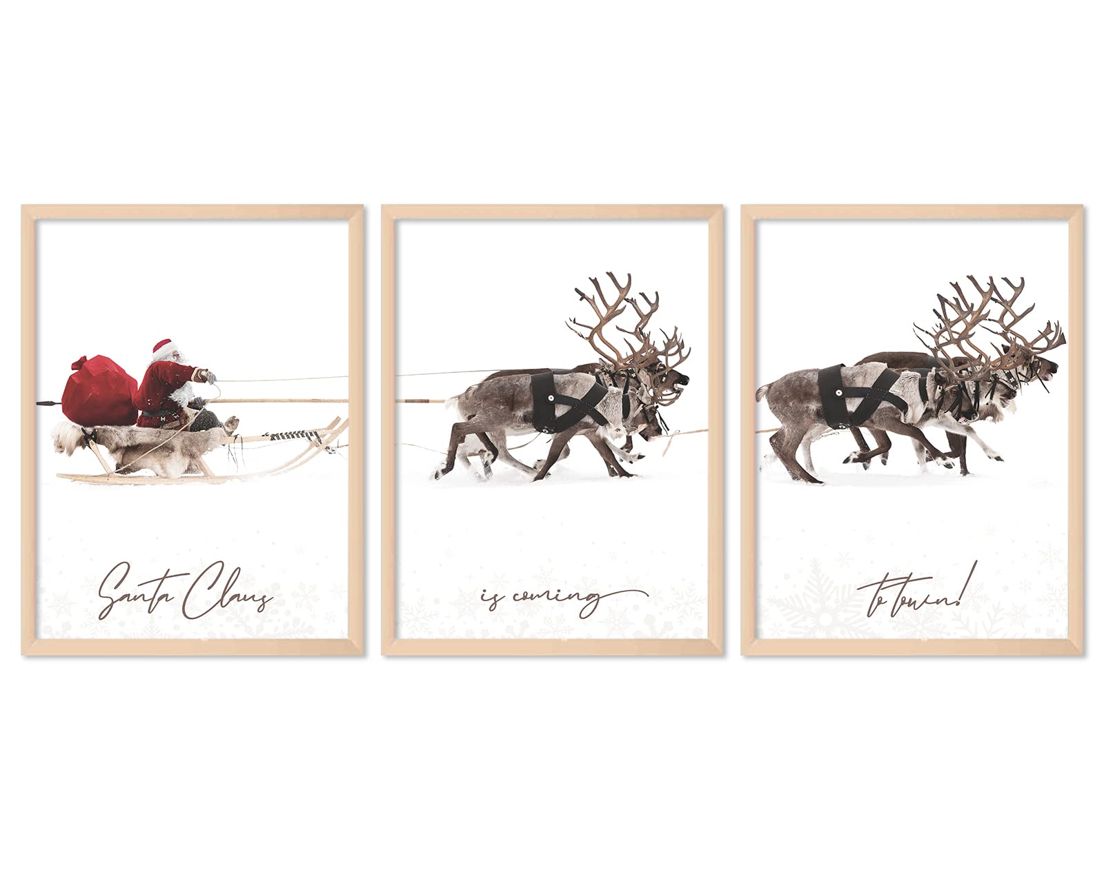 Anydesign 3Pcs Christmas Wall Art Prints 12X16In Santa Claus Reindeer With Sleigh Art Poster Decor Large Aesthetic Xmas Posters