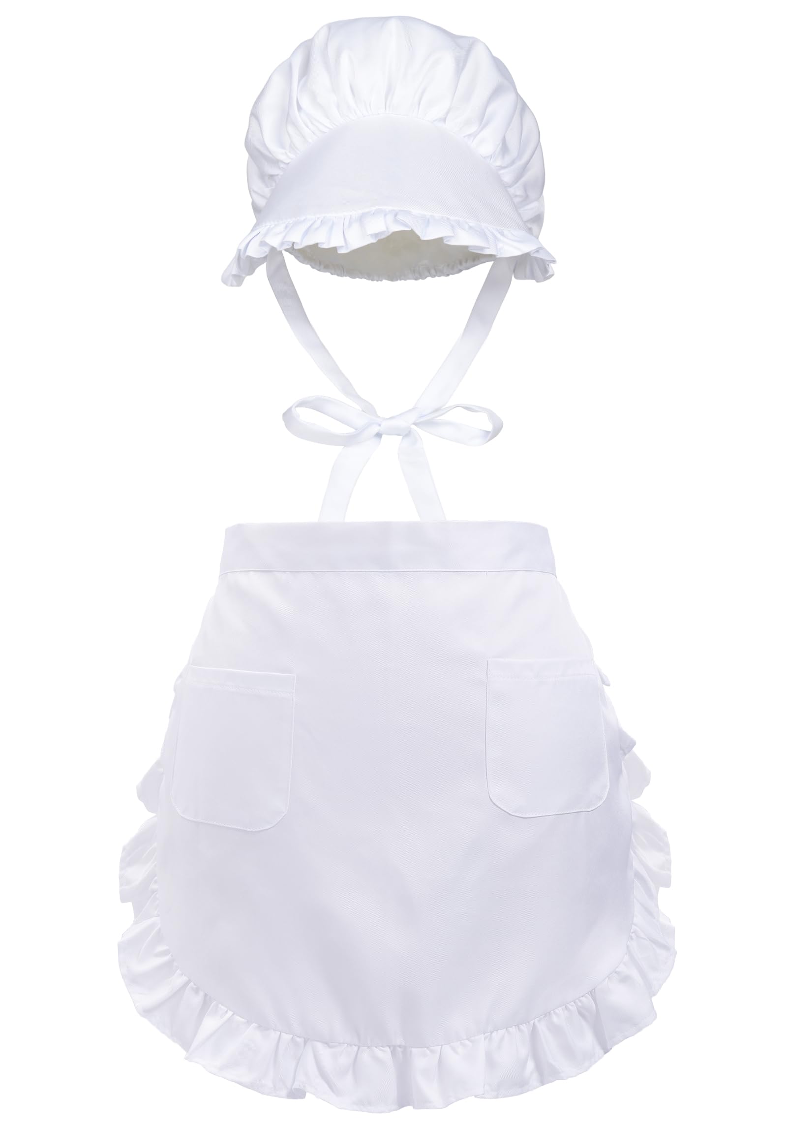 Waist Apron Bonnet Set Colonial Apron Mob Cap Ruffle Retro Maid Hat Apron With Pockets Cooking Kitchen Revolutionary Dress Up Co