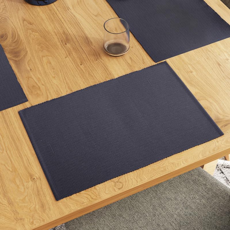 Encasa Homes Dining Placemats (Set Of 6 Pcs) Made From Fine Ribbed Cotton - Perfect Size 19 X 13 Inch, Smart Modern Colours & De