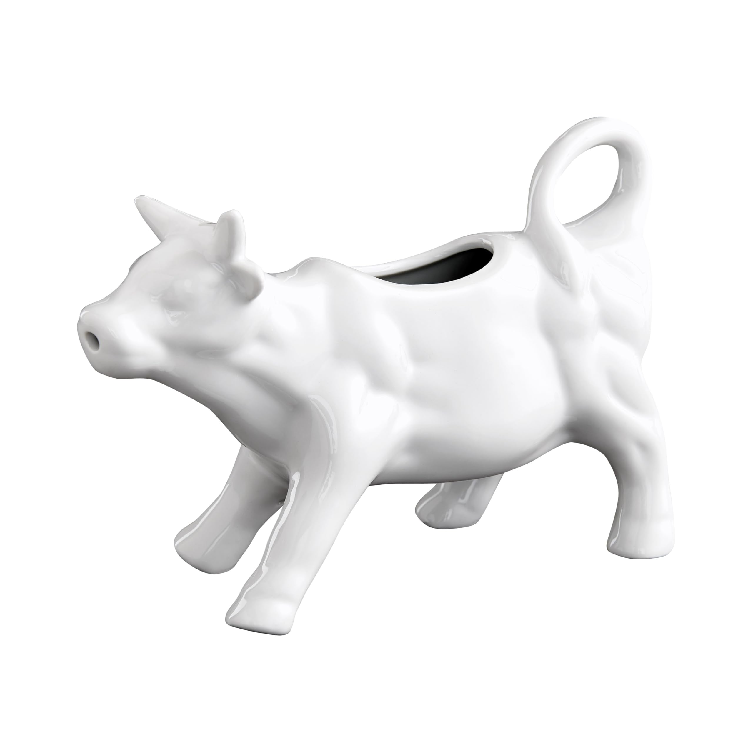 HIC Kitchen Cow Creamer with Handle, Fine Porcelain, 6-Ounce, for Serving Milk, Cream, Syrup, Dressings, and Sauces