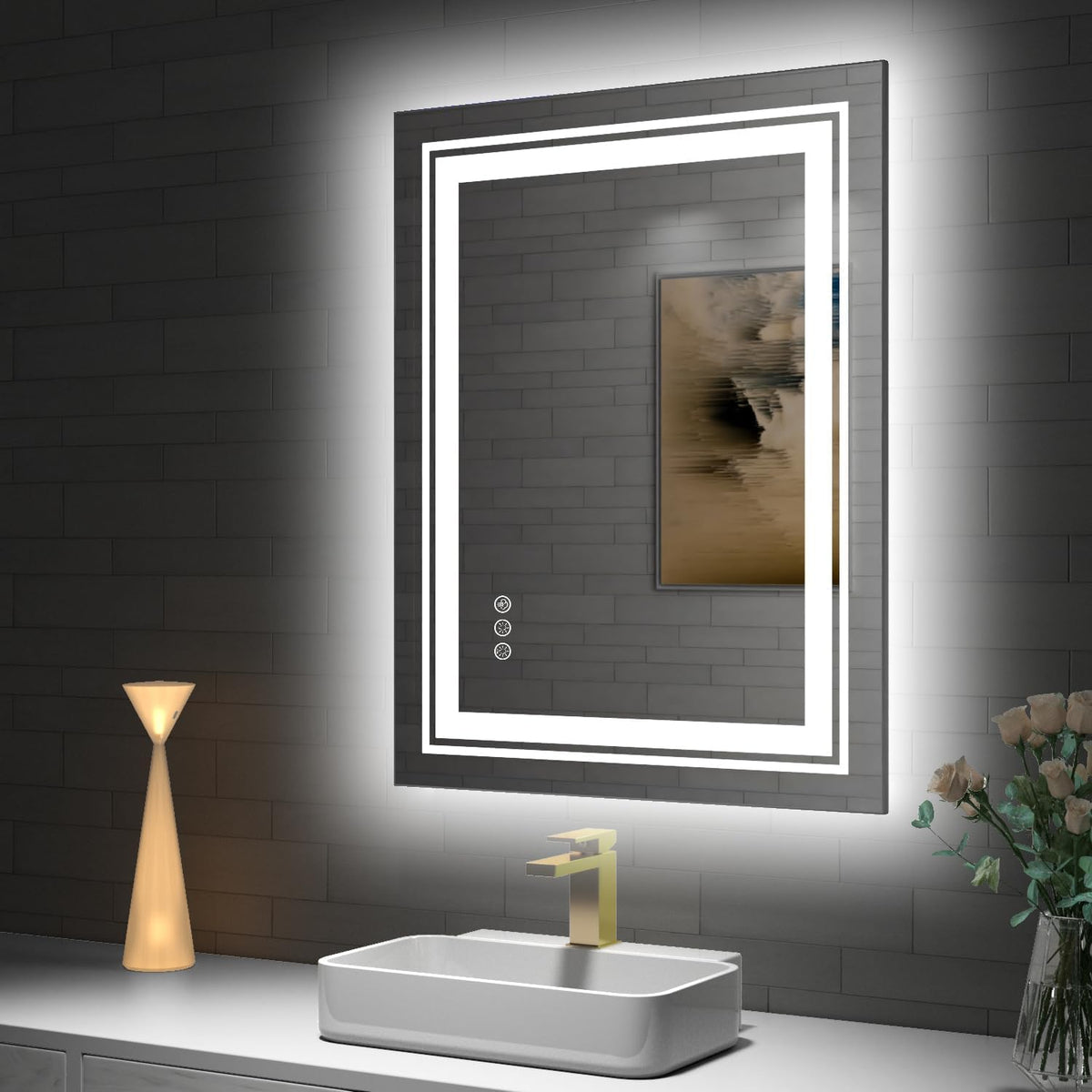 Snowdool Bathroom Mirror, 30X36 Led, Wall Mount, Front And Backlit, Stepless Dimmable, Anti-Fog, Shatter-Proof