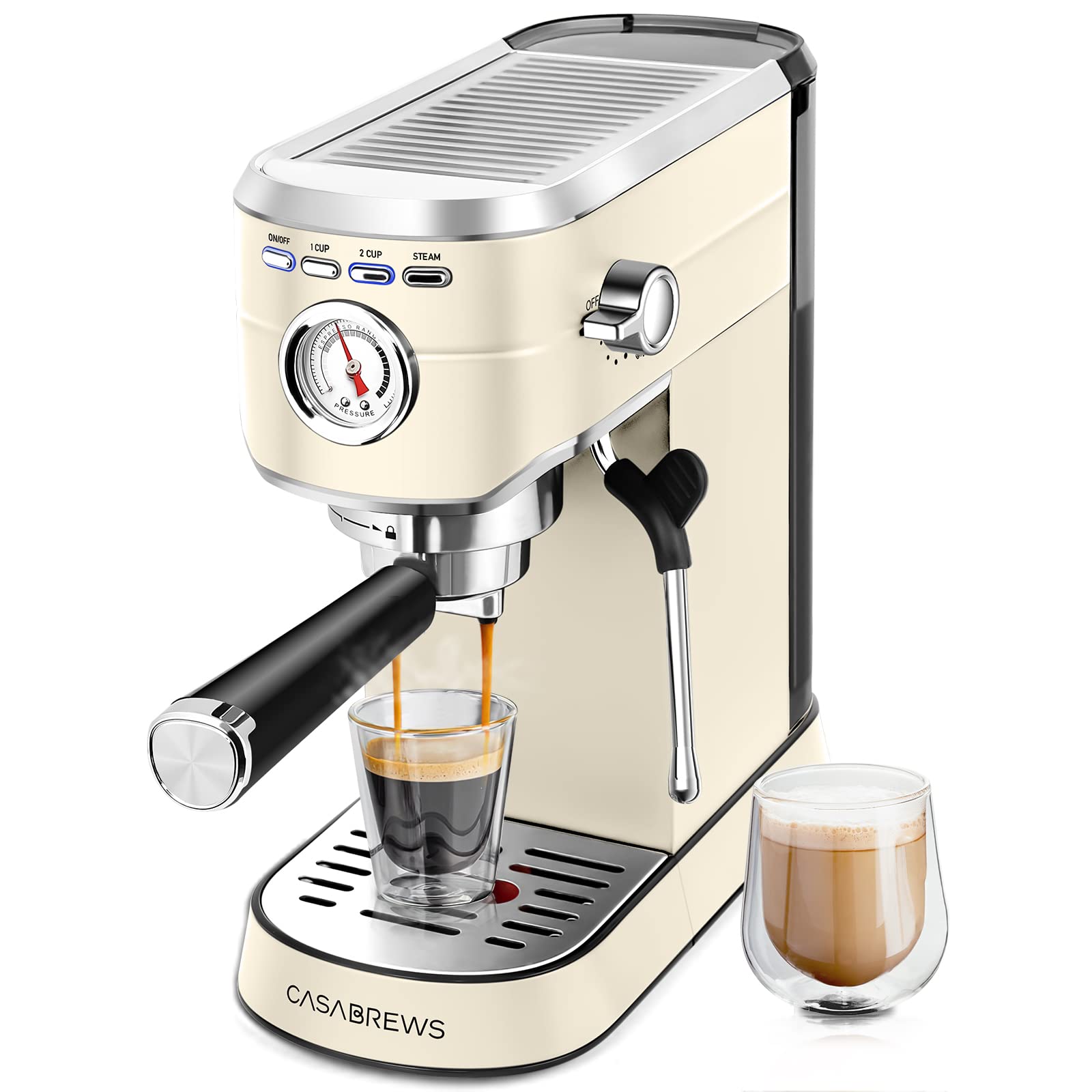 Casabrews Espresso Machine 20 Bar, Espresso Maker With Milk Frother Steam Wand, Stainless Steel Espresso Coffee Machine With 34O