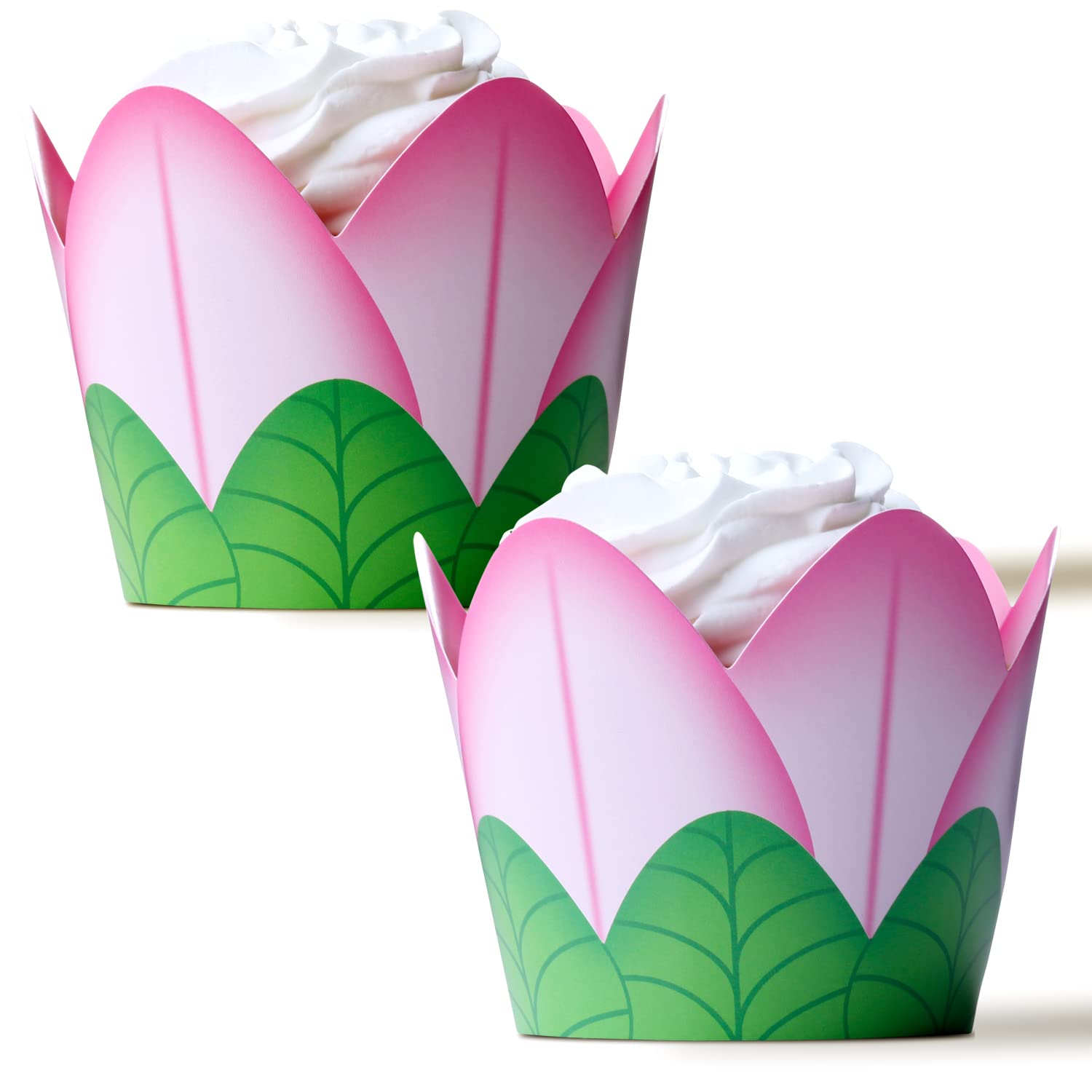 Flower Cupcake Wrappers 36 Count - Pink Flower Cupcake Holders - Petal Cupcake Wrappers - Great For Baby Showers - Easy Set Up F