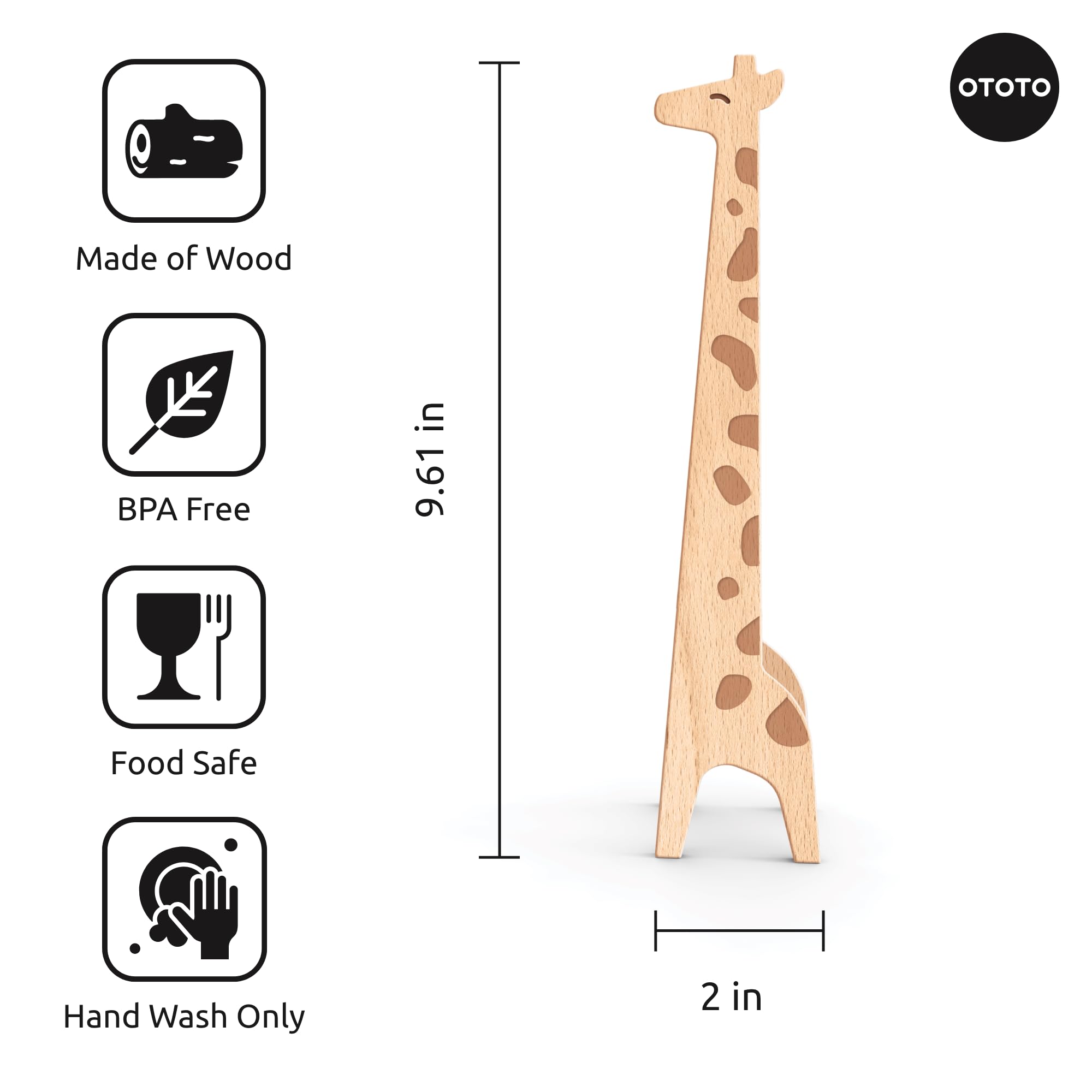 NEW OTOTO Jerry the Giraffe Toaster Tongs - Multipurpose Wooden Tongs for Cooking, Serving Food, Kitchen Gifts, Fun Gifts, Cute