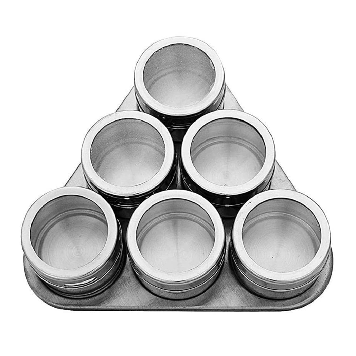 Paratpar Mall 6 Pcs Magnetic Spice Rack Stainless Steel Magnetic Spice Rack Shape Stainless Steel Jar Containers For Kitchen Sto