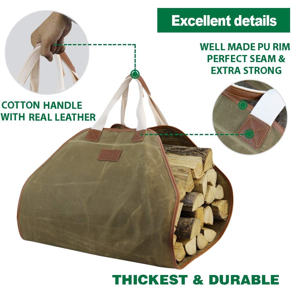 Inno Stage Canvas Log Carrier Bag,Durable Wood Tote,Fireplace Stove Accessories,Extra Large Firewood Holder With Handles For Cam