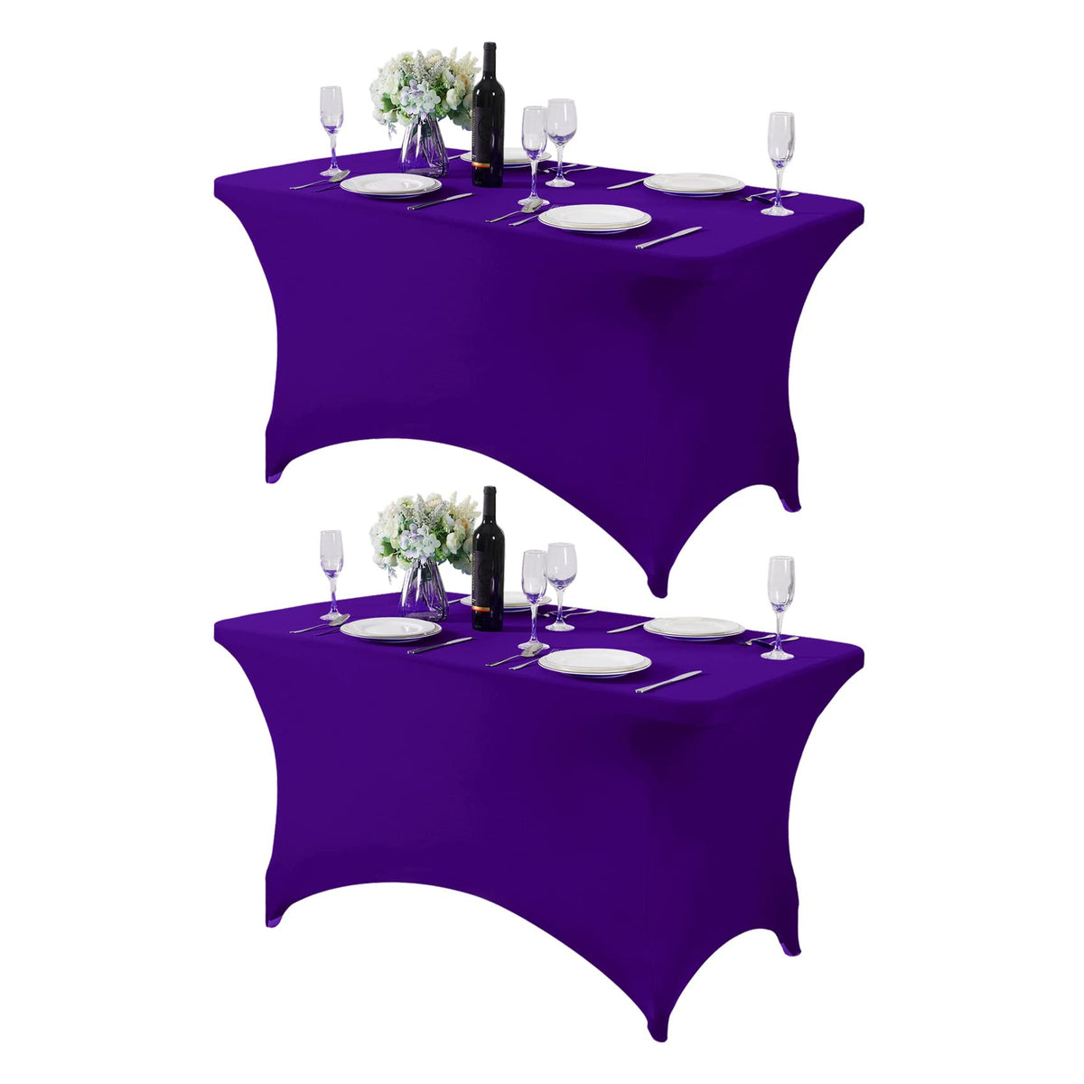 Hezuzo 2Pack Spandex Table Cover For 4Ft Table Universal Fitted Stretch Tablecloth For Party, Banquet, Wedding And Events-Purple