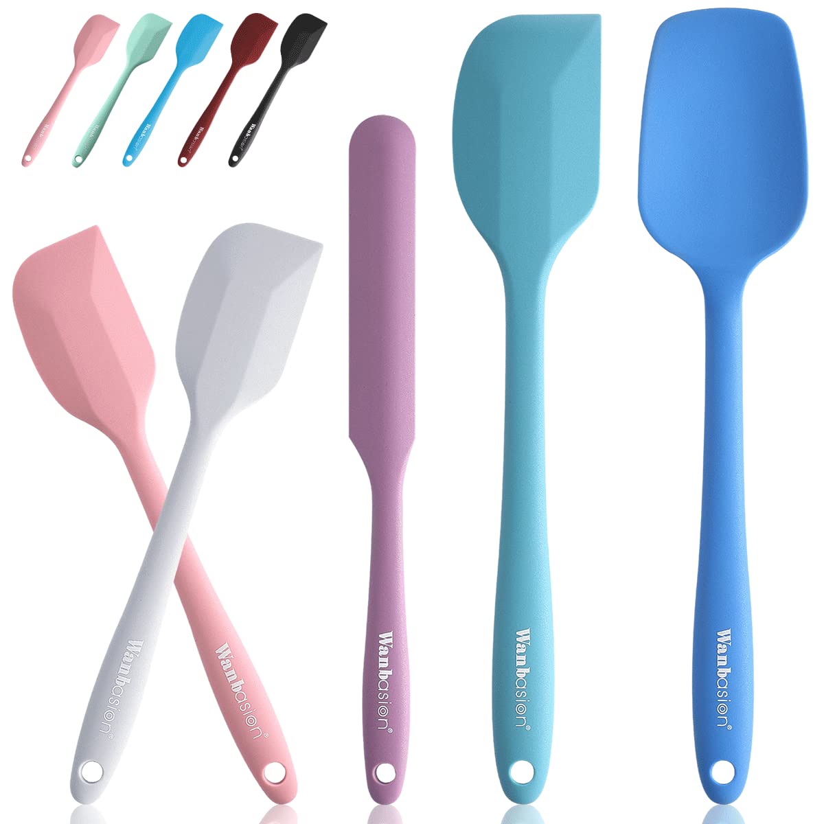 Wanbasion 5 Piece Premium Silicone Spatula Set Heat Resistant, Colorful Rubber Baking Spatula Set, Kitchen Spatula Set Dishwashe