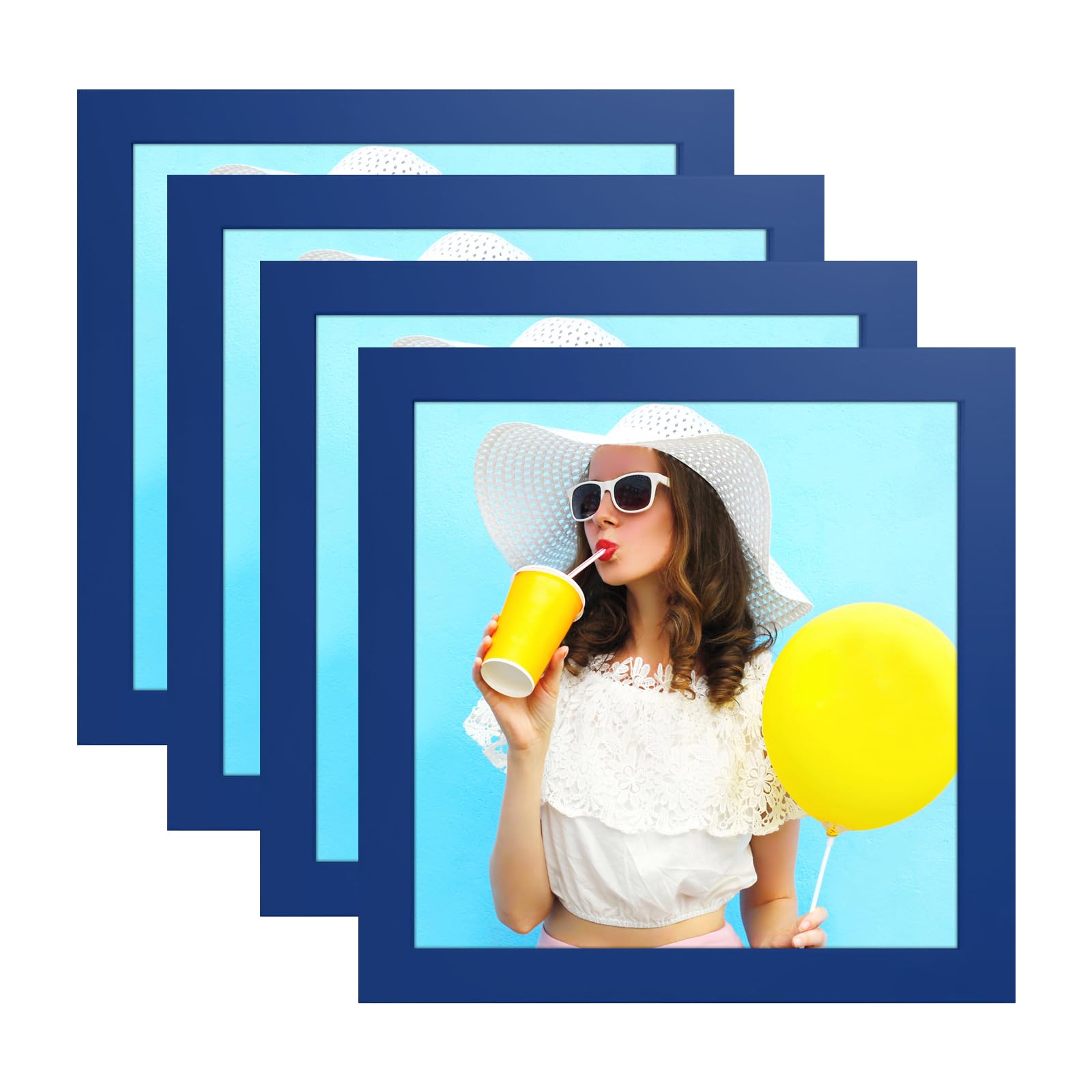 wyooxoo 8x8 Picture Frames Set of 4 Dark blue Solid Wood Photo Frames Colorful Frame with HD Plexiglass, Wall or Tabletop Displa