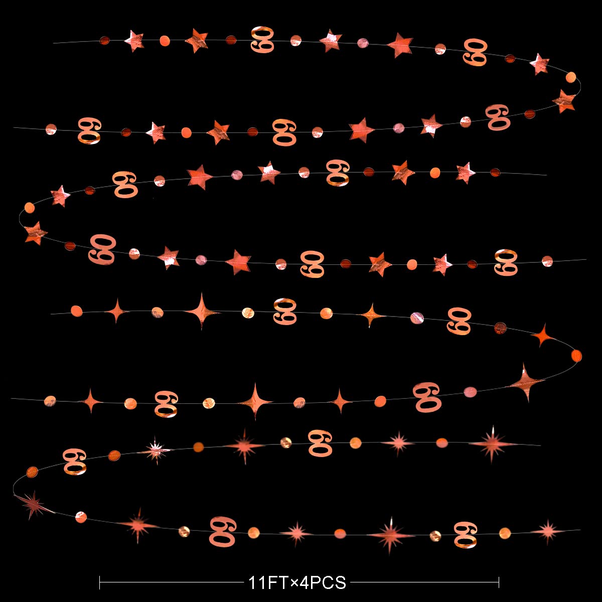 Rose Gold 60Th Birthday Decorations Number 60 Circle Dot Twinkle Star Garland Metallic Hanging Streamer Bunting Banner Backdrop