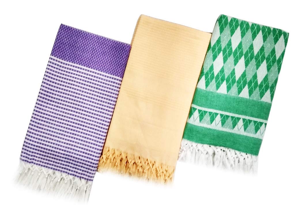 P V Tex 200Gsm 3 Piece Cotton Bath Towel,Multi-Colour
