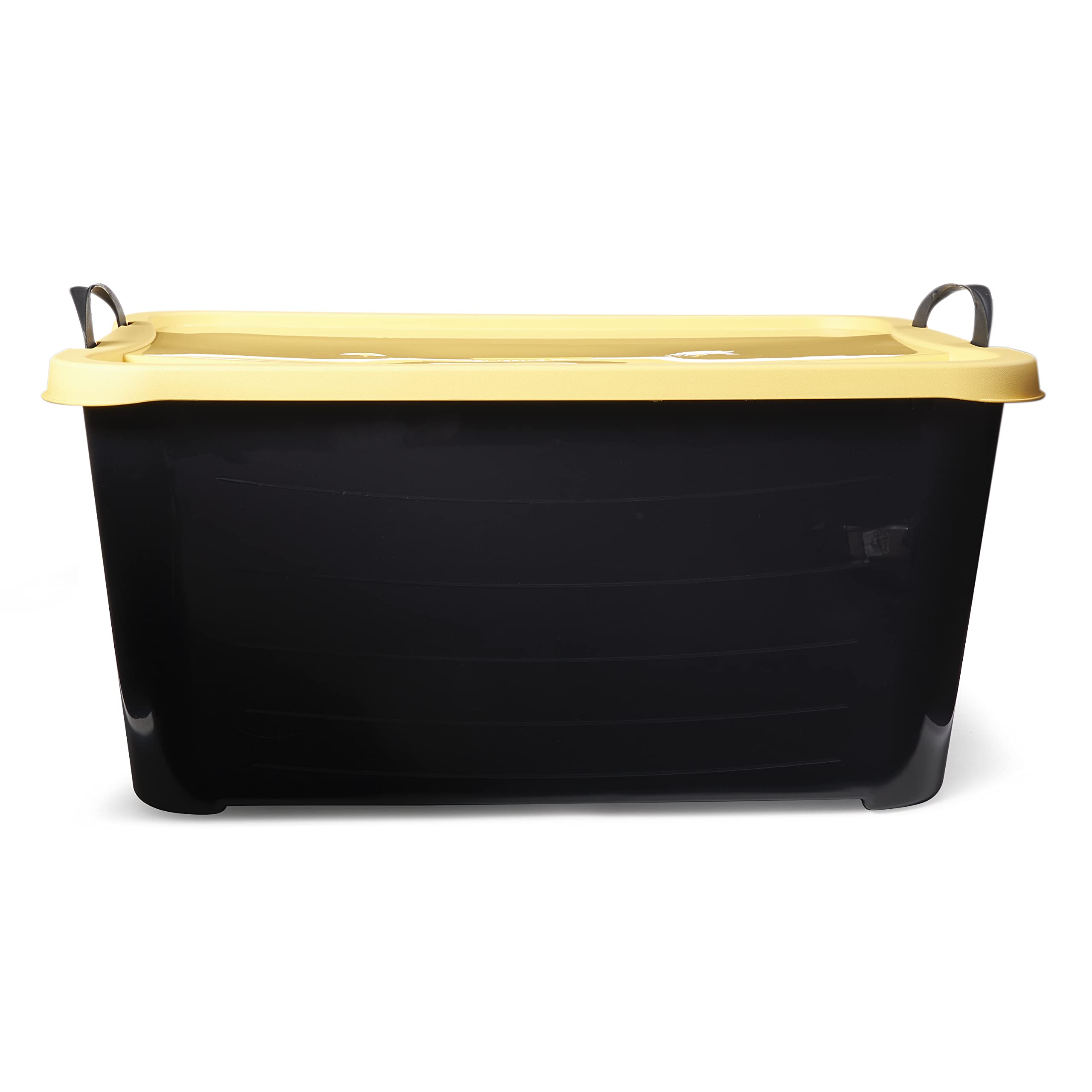 Life Story 55 Quart Plastic Stackable Storage Unit Bin with Lid and Handles for Home Garage Organization  Black and Yellow (6 Pack)