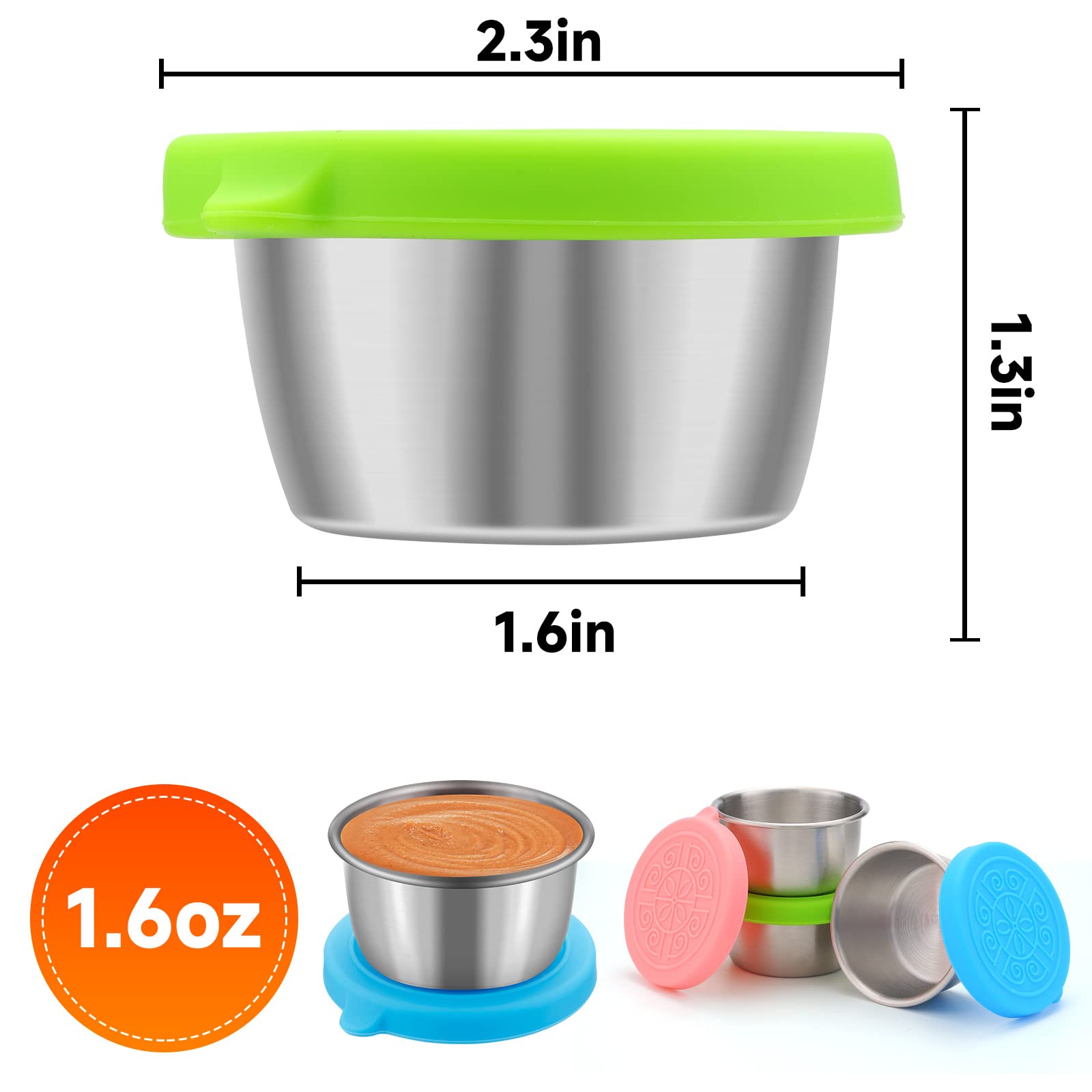 Legelite 10 Pack Salad Dressing Containers To Go, 1.6 Oz Reusable Small Condiment Containers With Lids, Stainless Steel Condimen