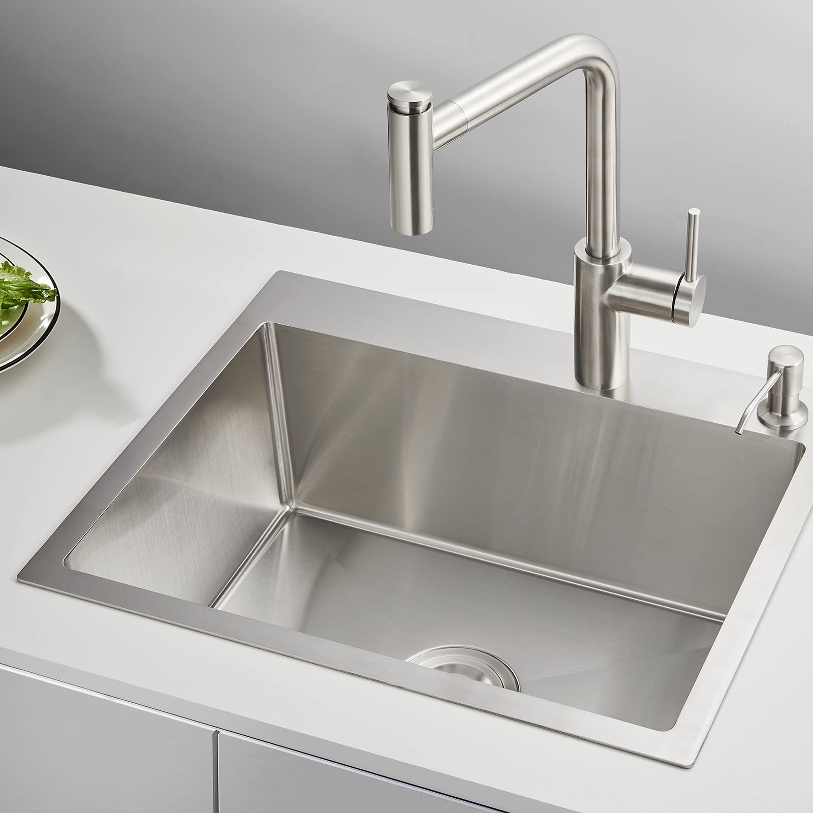 Popfly 21.7    Kitchen Sink, 21.7 X 17.7 Inch Drop In 304 Stainless Steel Single Bowl Sink 2-Hole, Topmount Handmade Small Prep