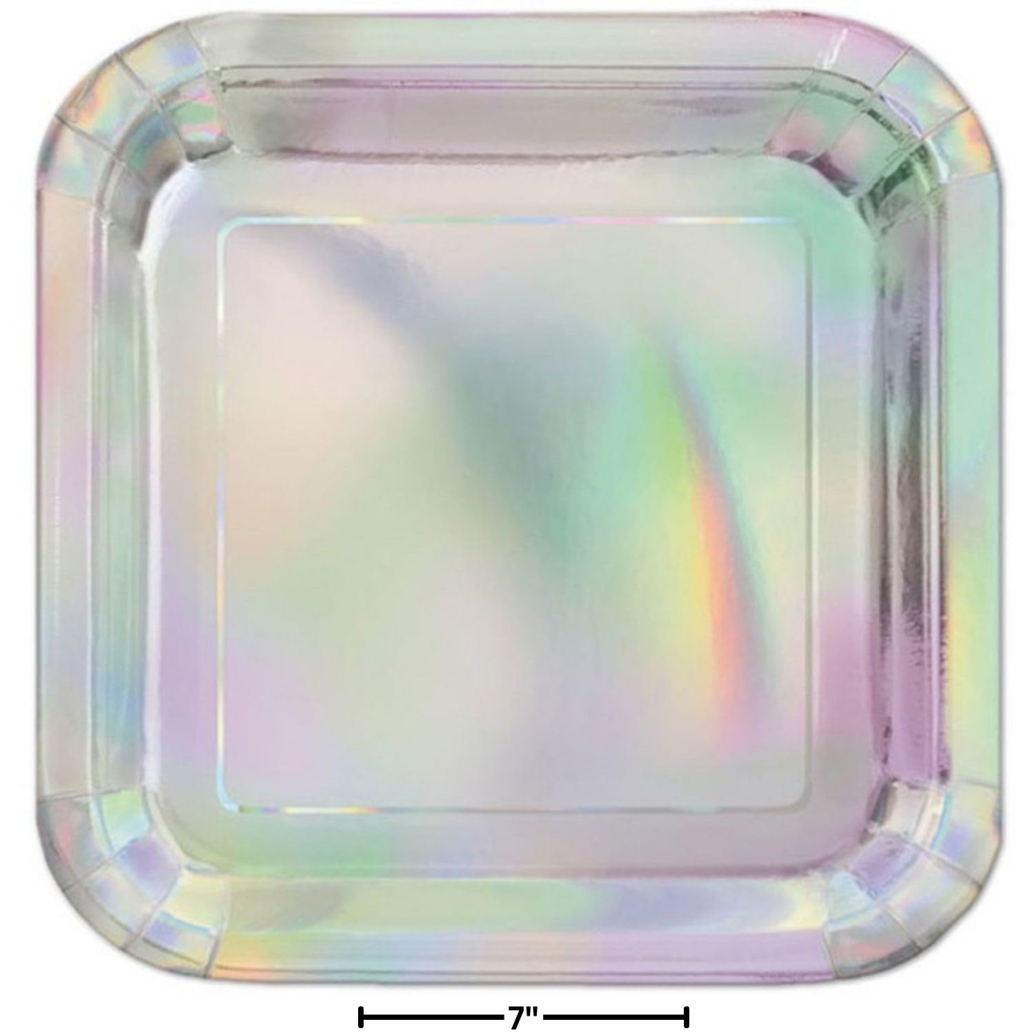 Unique Square Dessert Paper Plates - 7'', Iridescent, 8 Pcs