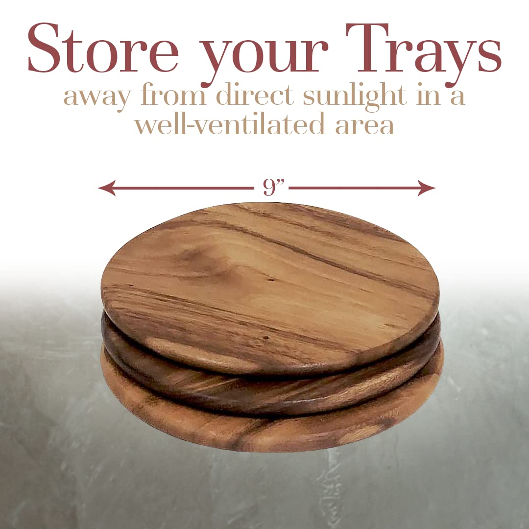 Acacia Wood, Set Of 4, 9'' Round Plates For Serving Charcuterie, Sushi, Dessert, Bread And More By Woodard & Charles