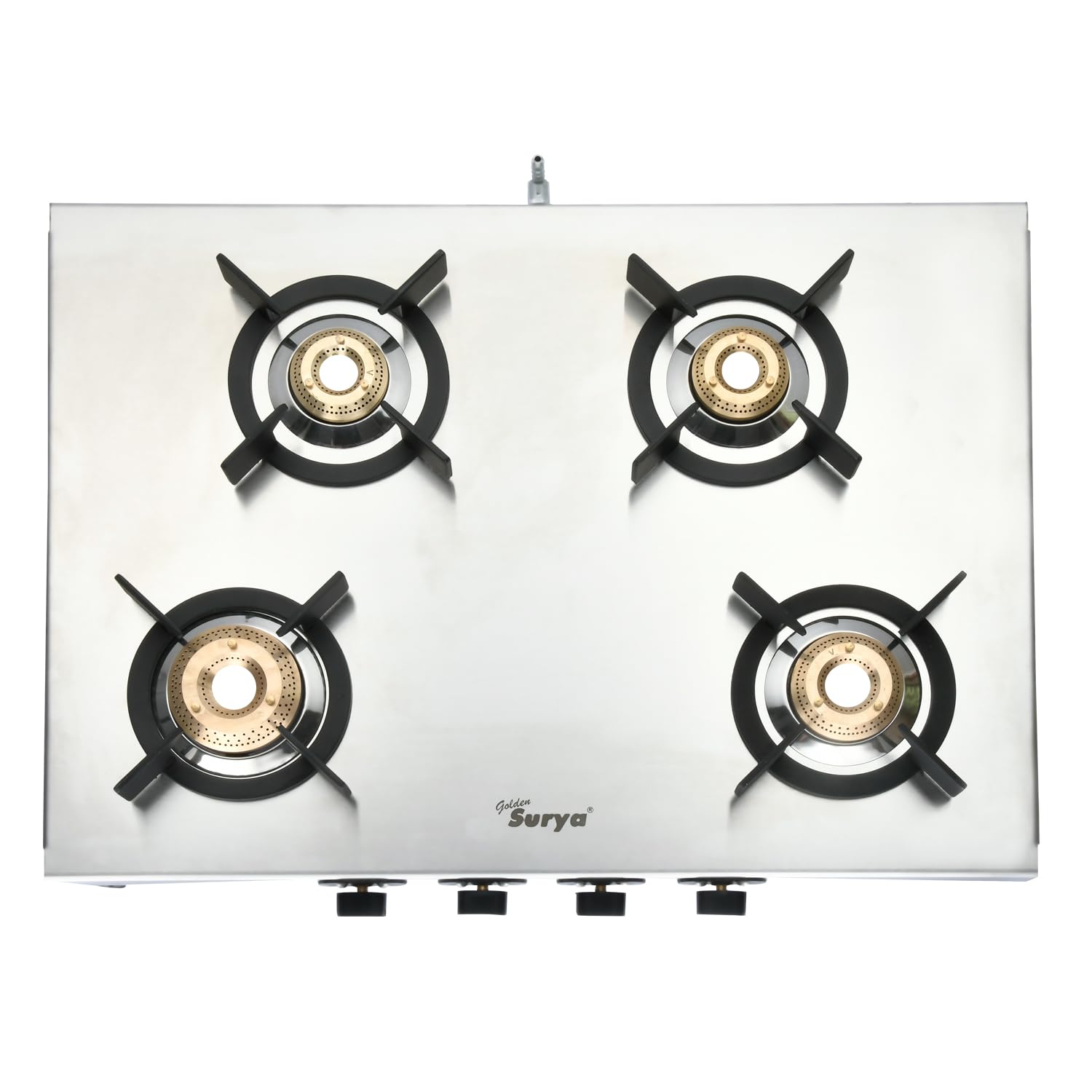 Golden Surya 4 Burner Gas Stove With Heavy Brass Burners, Stainless Steel Body, Manual Ignition, Isi Certified, 18 Months Warran