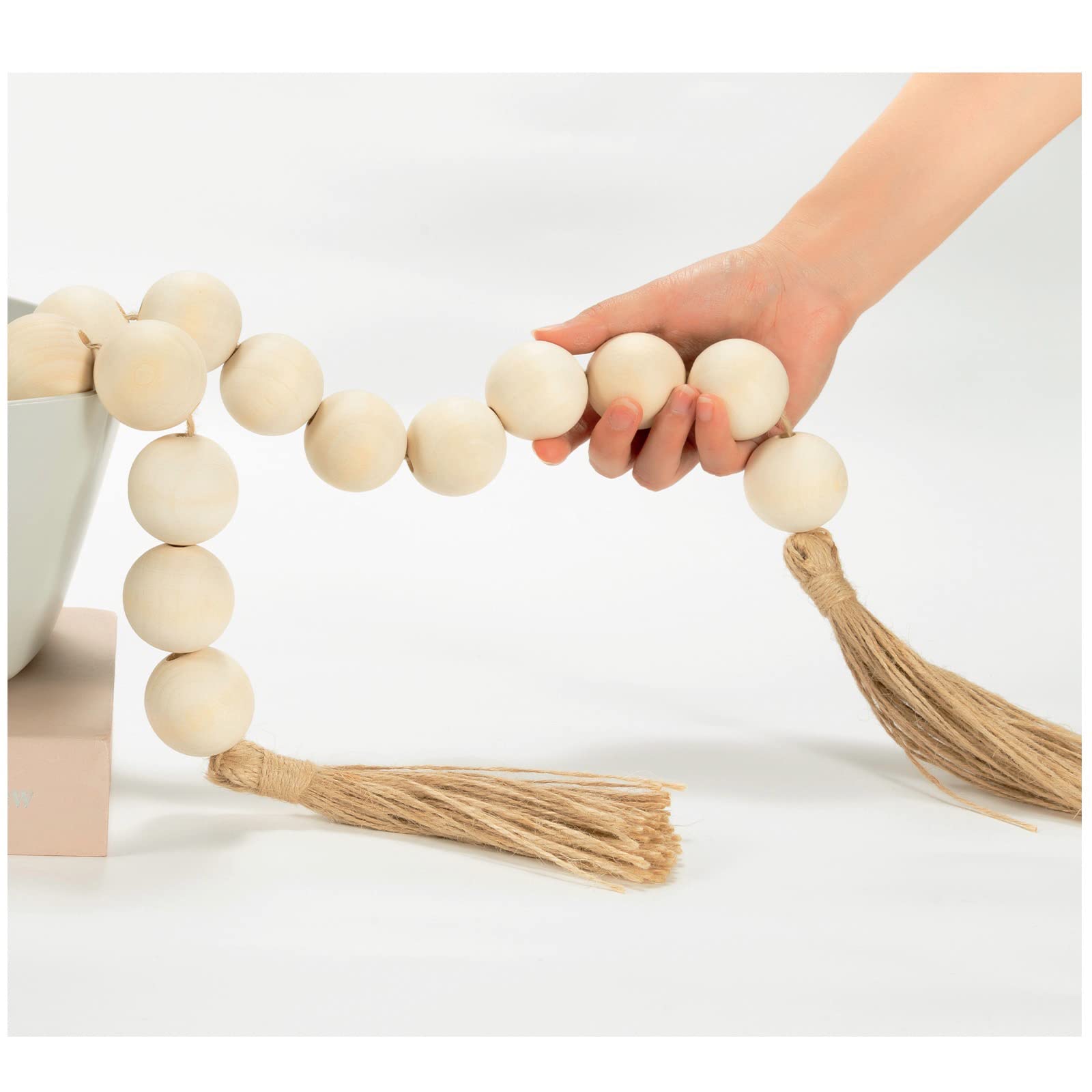 OMISHE 50 Long Large Wood Bead Garland with 1.6 Diameter Wooden Beads and Tassels, Rustic Farmhouse Country Wood Beads Garland f