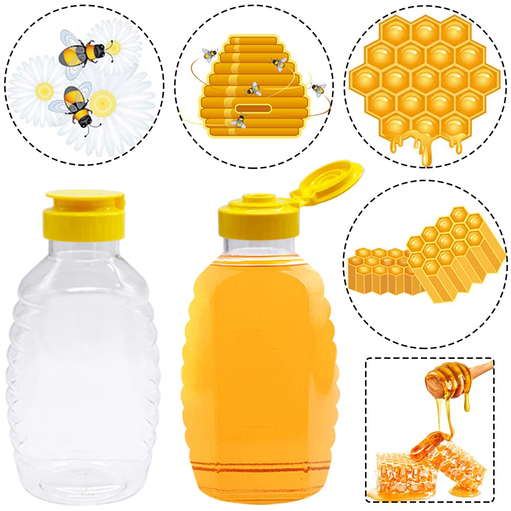 Qinsihwn 8 Pack 16Oz Clear Plastic Honey Bottles,Refillable Food Grade Honey Container,Squeeze Honey Bottle With Leak Proof Flip