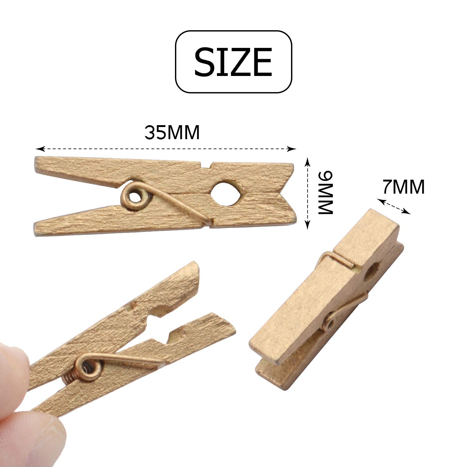 Jdesun 50 Pieces Photo Clips Mini Gold Wooden Picture Paper Clip Clothespins Peg for Office Home Arts