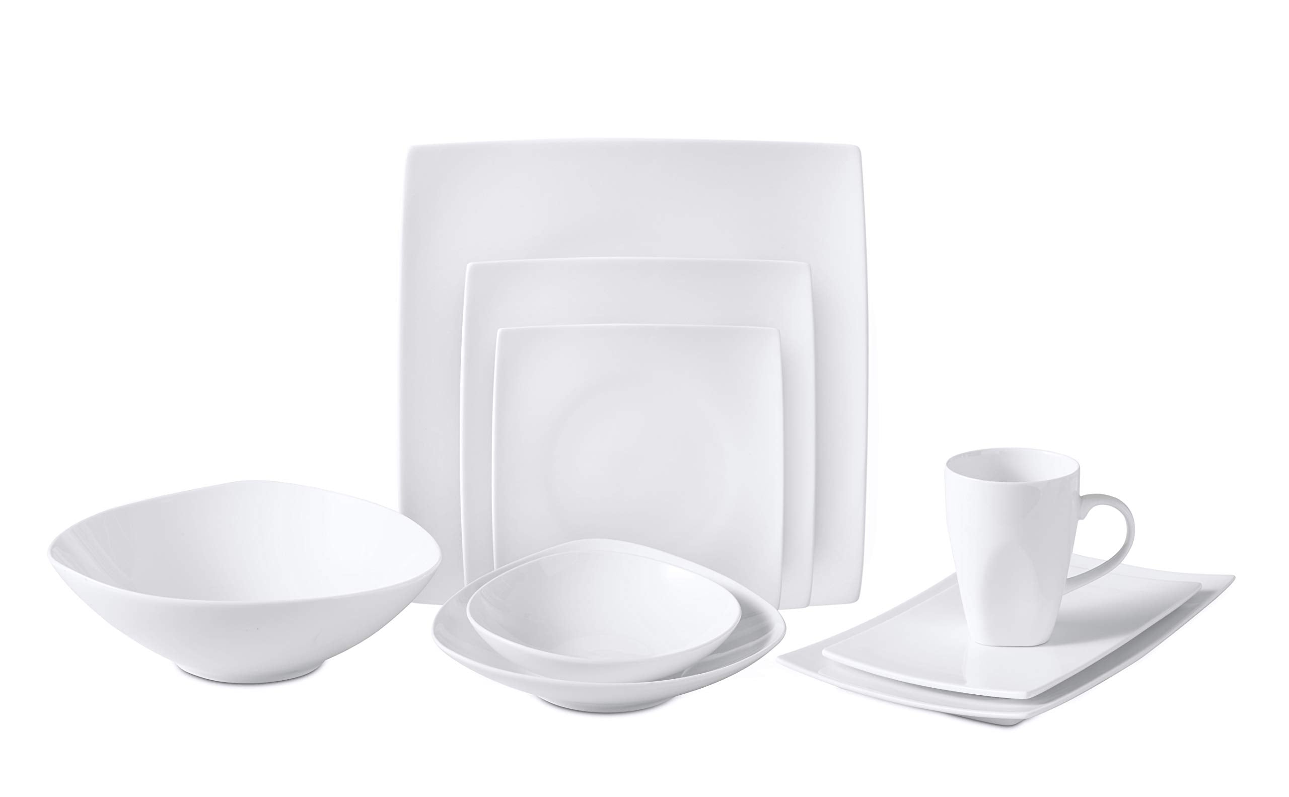 HomeVss, Bone China Square Shape, Elegance White 51pc Dinnerware Set